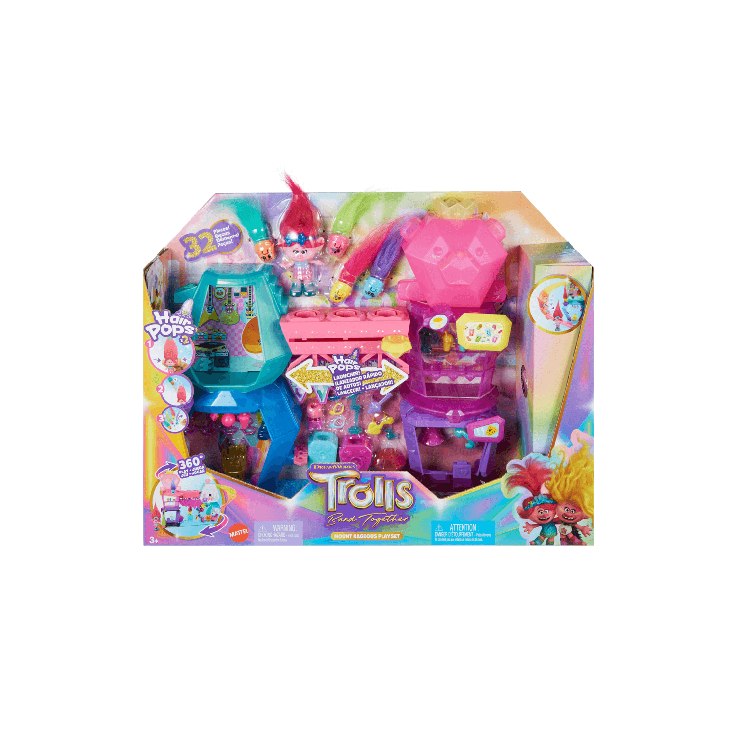 Dreamworks trolls tutti insieme - playset mount rageous, con una mini bambola regina poppy, 4 amici hair pops e 25+ accessori inclusi, ispirato al film, 3+ anni, hnv37 - Trolls