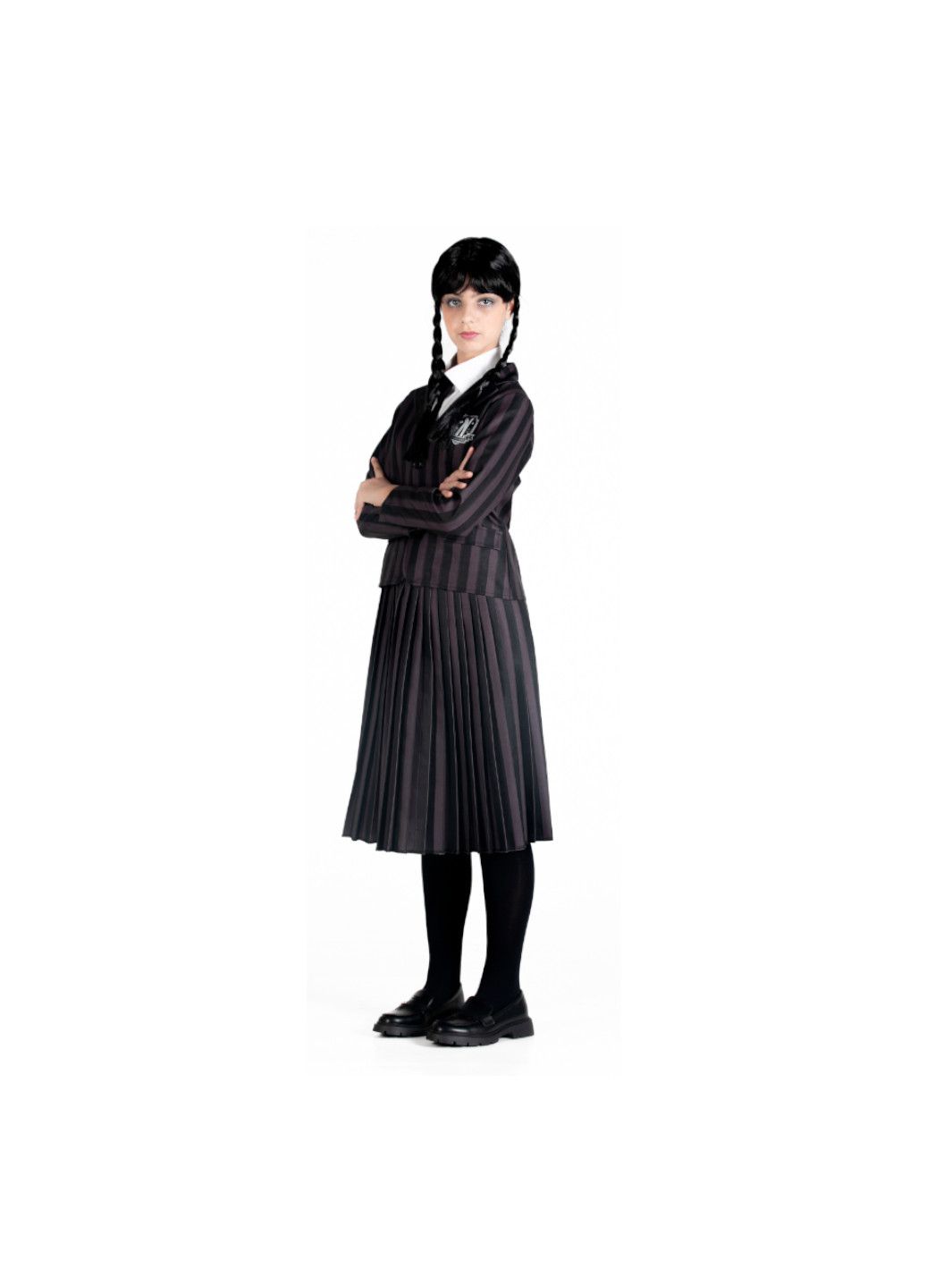 Mercoledi' addams divisa nevermore academy con parrucca con trecce - 
