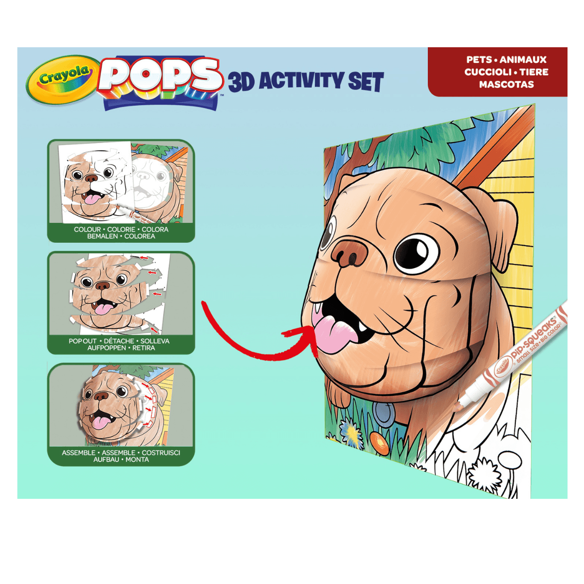 Crayola pops 3d activity set cuccioli di animali - colora e crea disegni tridimensionali - CRAYOLA