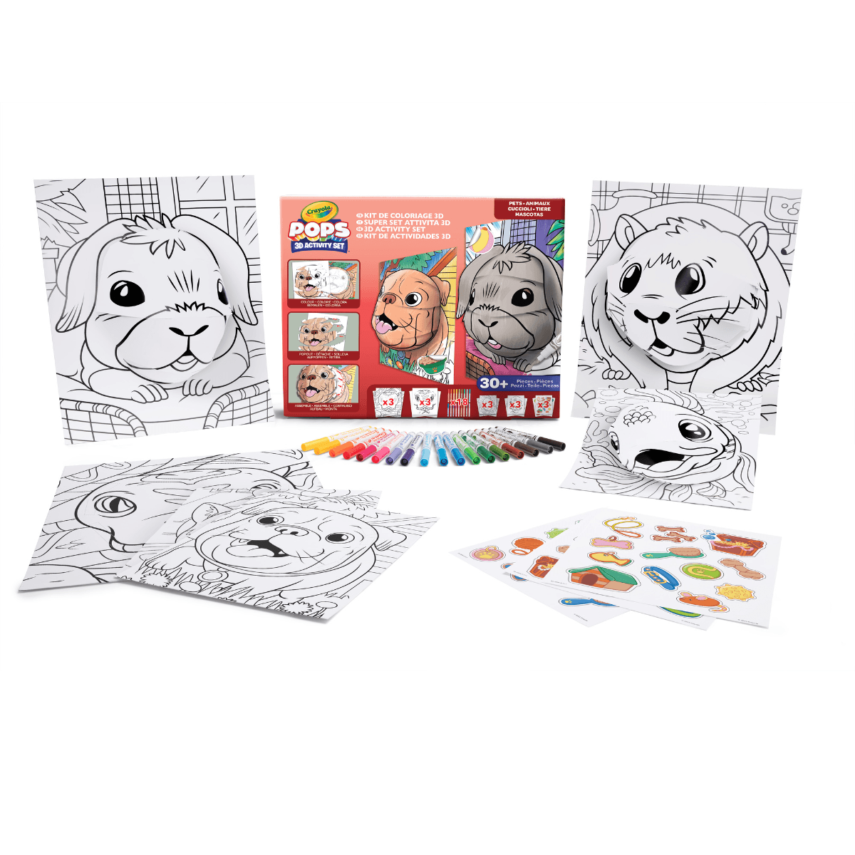 Crayola pops 3d activity set cuccioli di animali - colora e crea disegni tridimensionali - CRAYOLA