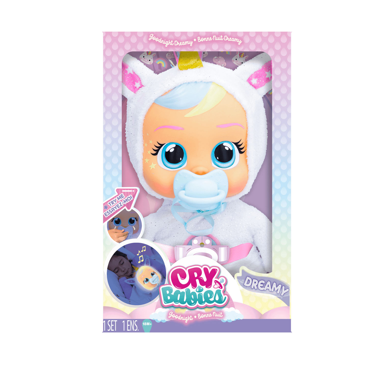 Cry babies goodnight dreamy, bambola per la nanna, piange lacrime luminose e suona dolci ninna nanne - CRY BABIES