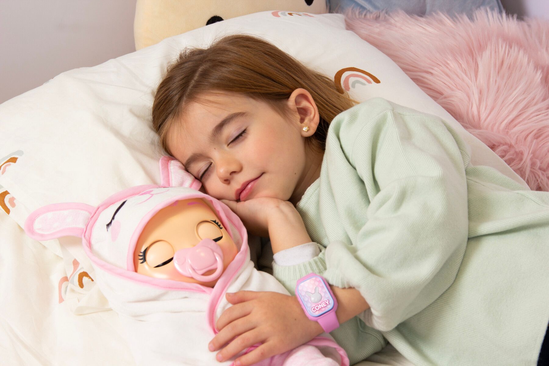 Cry babies newborn coney, bambola interattiva di una vera neonata, mangia, piange e si calma e ride solo con te, grazie al braccialetto elettronico - CRY BABIES