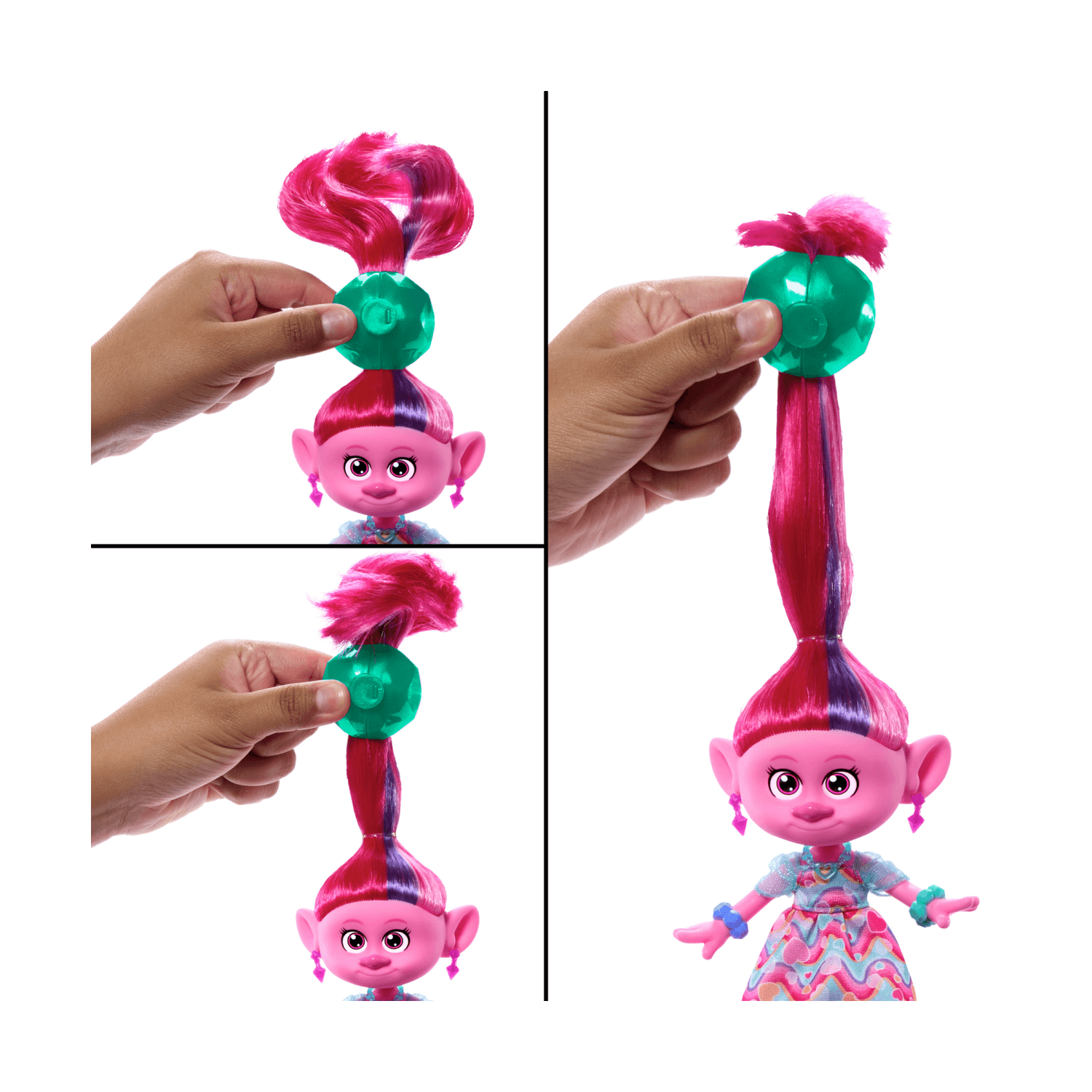 Dreamworks trolls tutti insieme - regina poppy magiche acconciature, bambola con capelli di peluche trasformabili, abiti e 15+ accessori, look ispirato al film, 3+ anni, hnf16 - Trolls