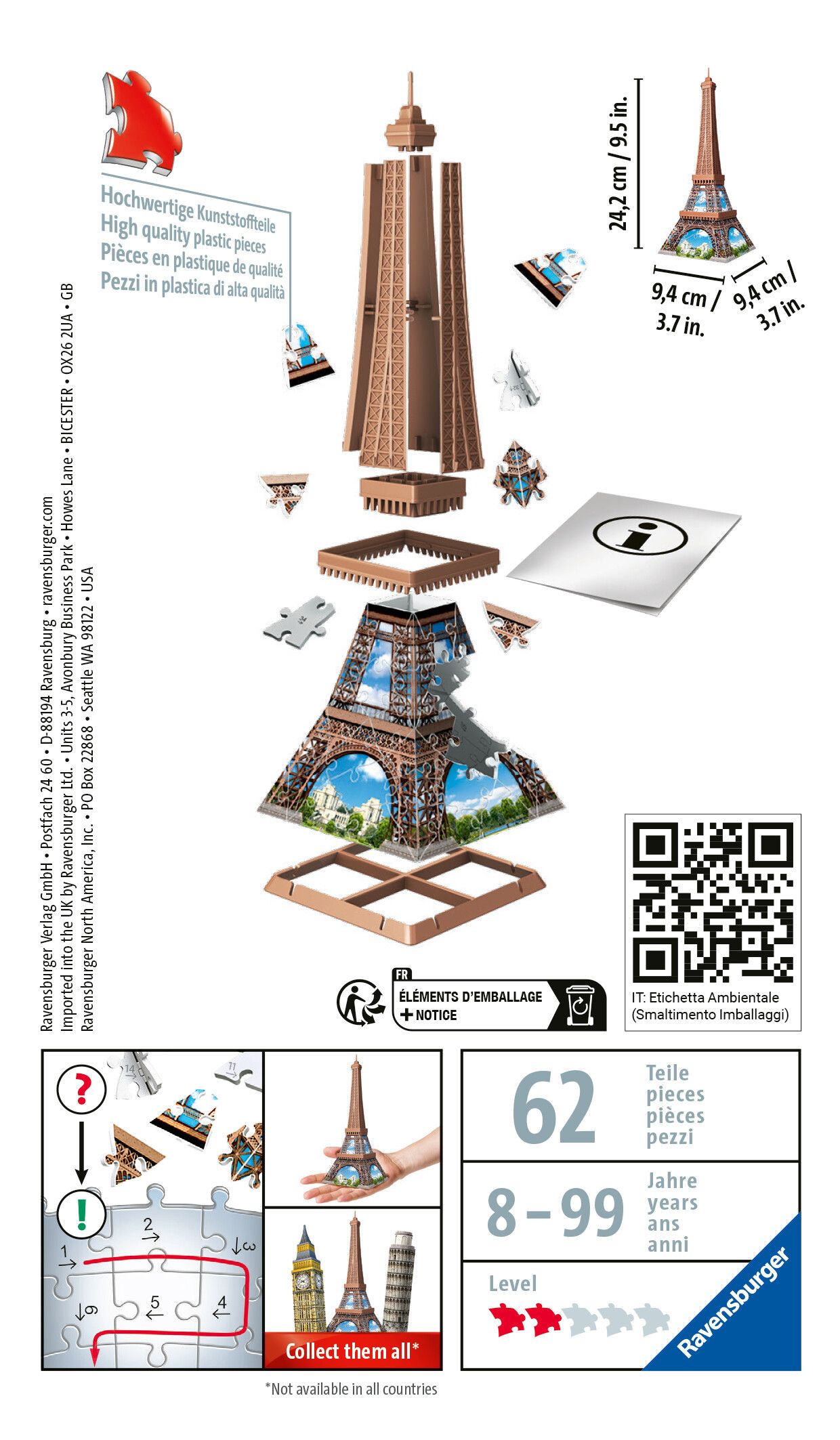 Ravensburger - 3d puzzle mini tour eiffel, 54 pezzi, 8 anni - RAVENSBURGER, RAVENSBURGER 3D PUZZLE