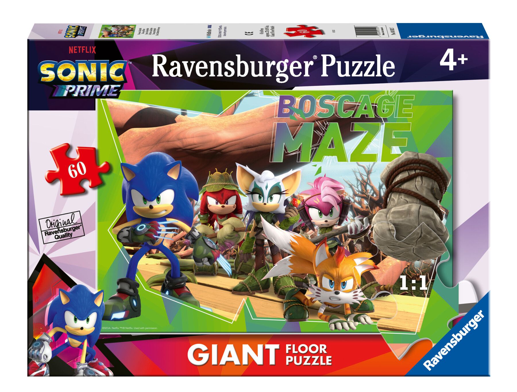 Ravensburger - puzzle sonic, collezione 60 giant pavimento, 60 pezzi, età raccomandata 4+ anni - RAVENSBURGER, Sonic