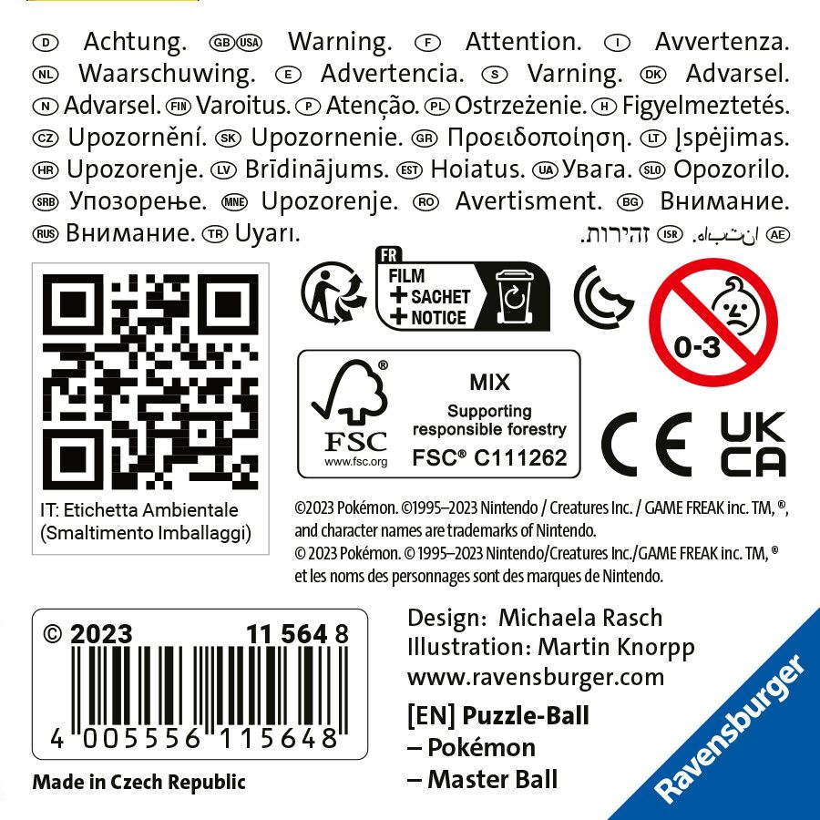 Ravensburger - 3d puzzle pokémon masterball viola, 54 pezzi, 6+ anni - POKEMON, RAVENSBURGER, RAVENSBURGER 3D PUZZLE