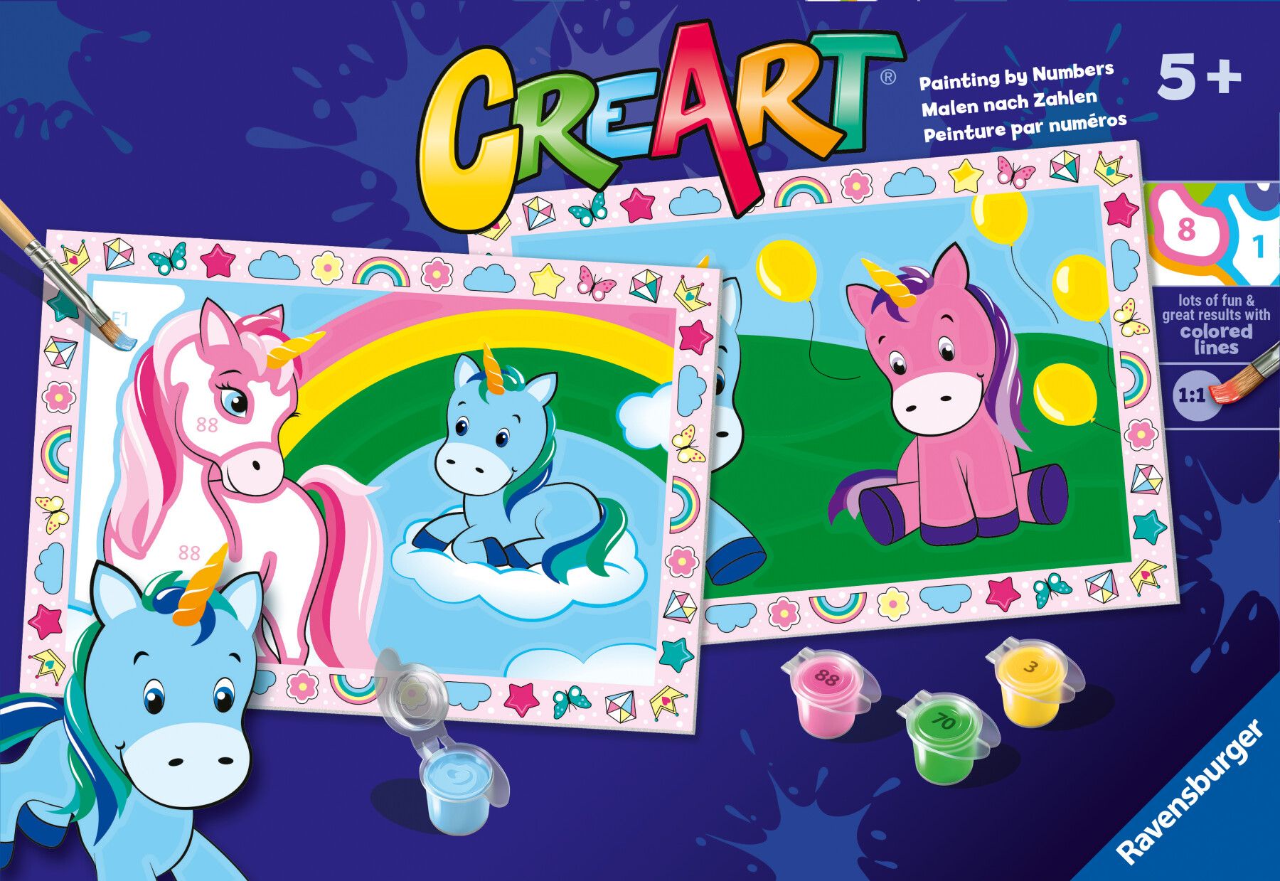 Ravensburger Creart Unicorns Con Arcobaleno – Dipingi Con I Numeri Per Bambine 7+ | Kit Creativo 13x18cm Con Cornice