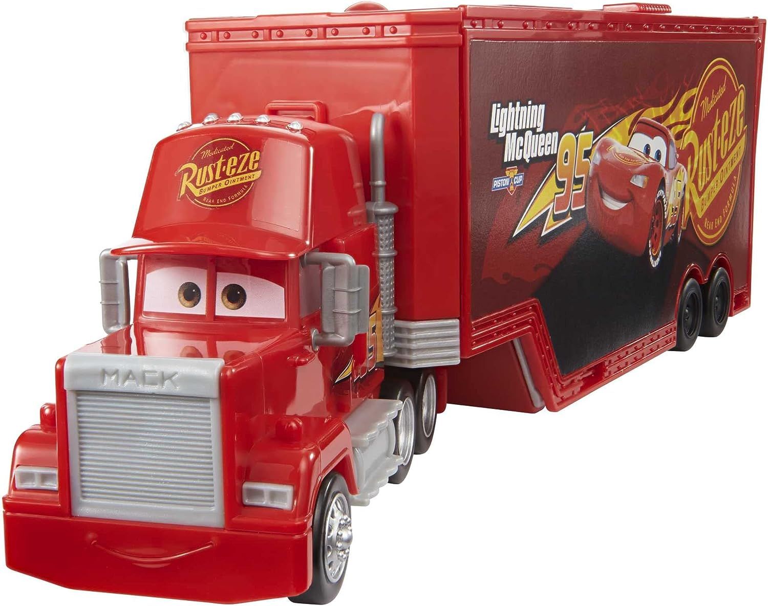 Disney pixar cars - mack trasformabile playset, giocattolo 2 in 1 con camion e officina per la messa a punto, con lanciatore, ponte , giocattolo per bambini 3+ anni - Cars