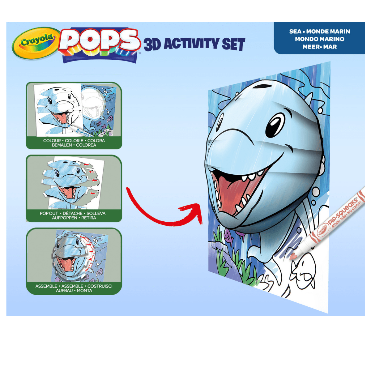 Crayola pops 3d activity set delfino e mondo marino – colora e crea disegni tridimensionali - CRAYOLA