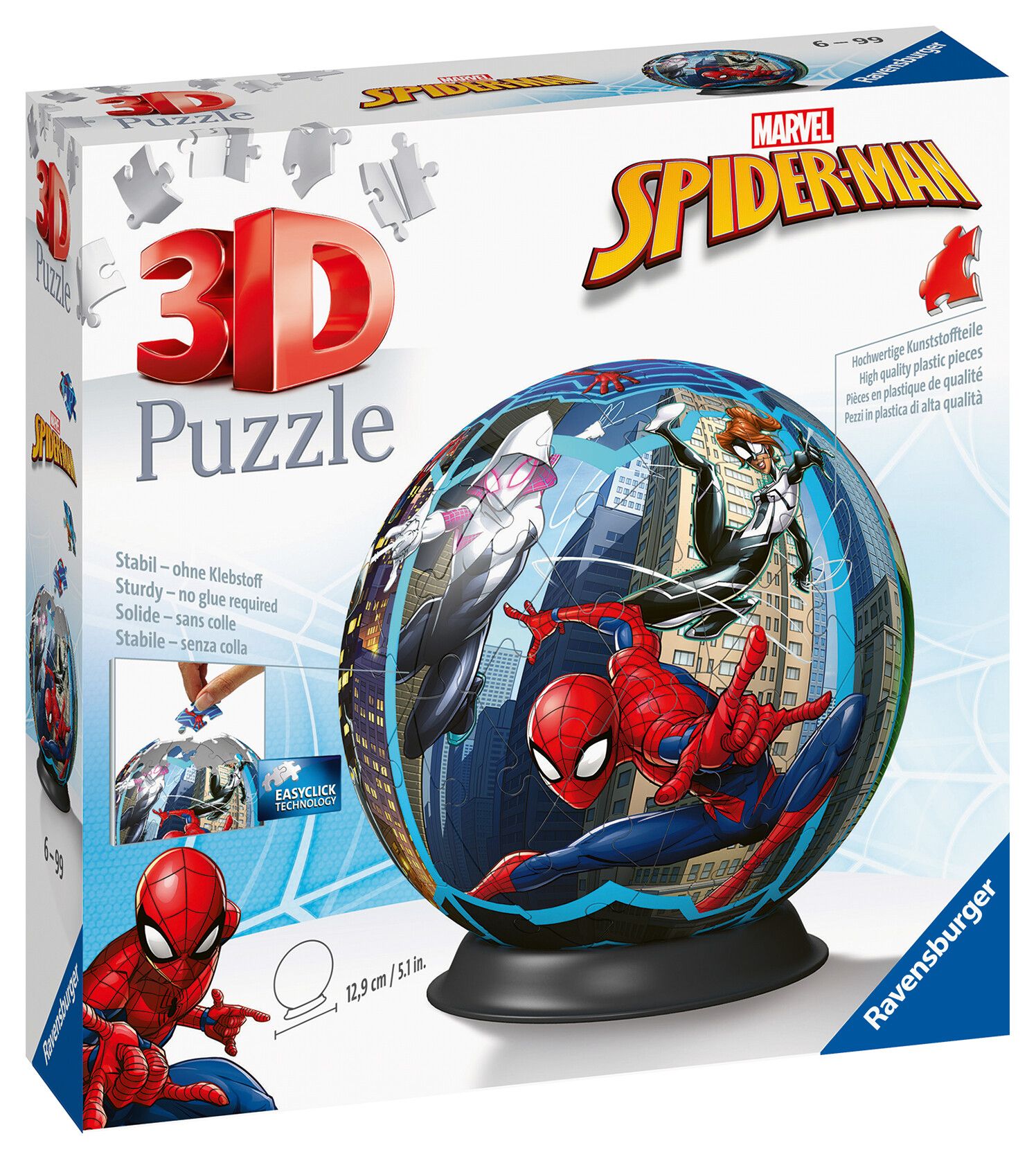 Ravensburger - 3d puzzle puzzle ball spiderman, 72 pezzi, 6+ anni - RAVENSBURGER 3D PUZZLE, Avengers, Spiderman