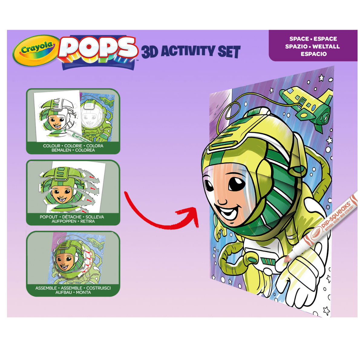 Crayola pops 3d activity set spazio e astronauti – colora e crea disegni tridimensionali - CRAYOLA