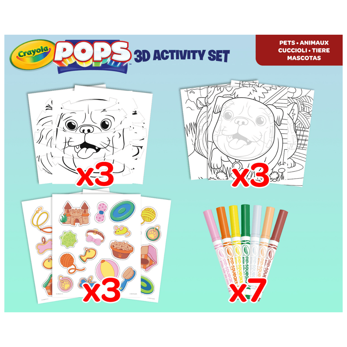 Crayola pops 3d activity set cuccioli - 3 soggetti - colora e crea disegni tridimensionali - CRAYOLA