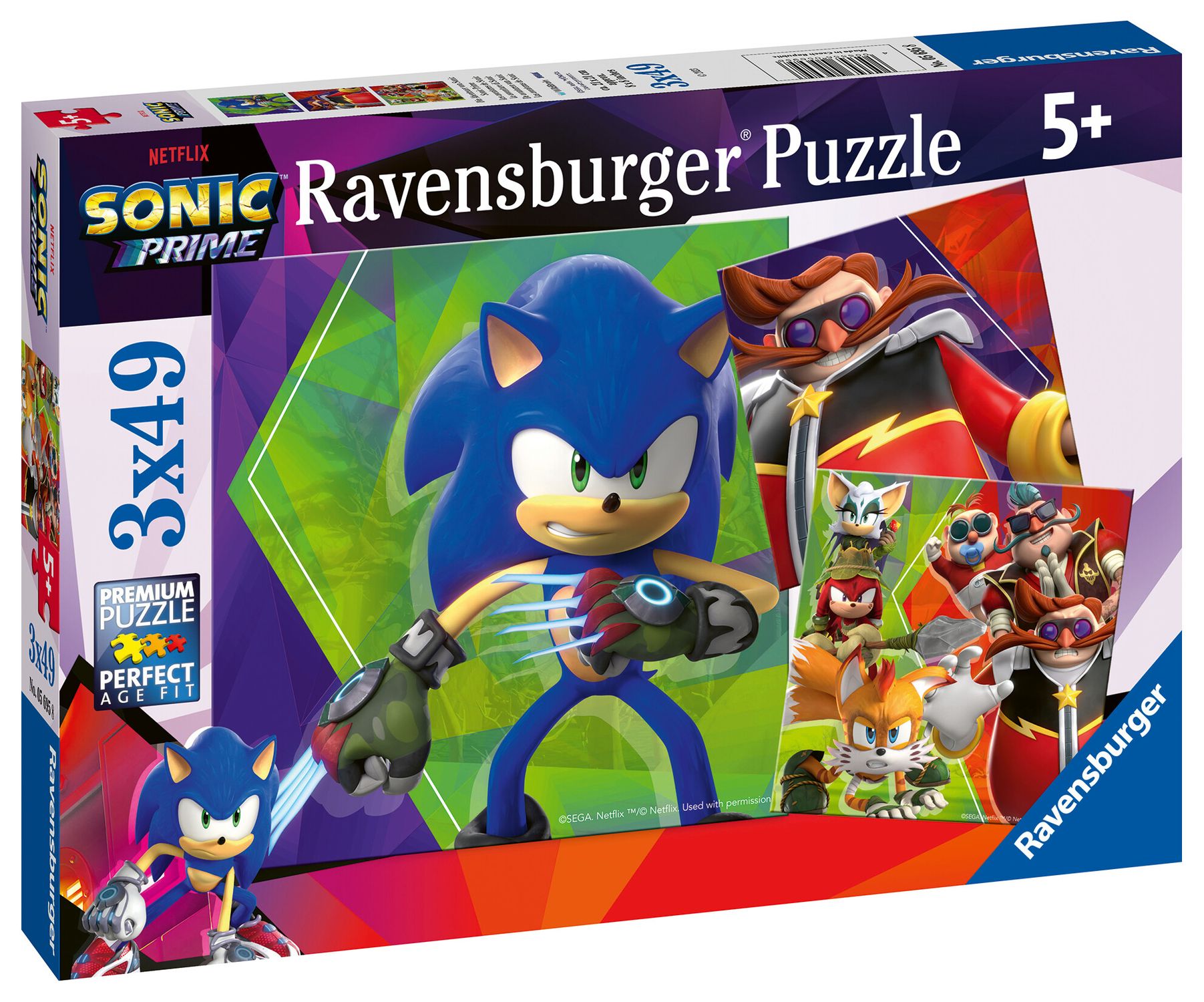 Ravensburger - puzzle sonic, collezione 3x49, 3 puzzle da 49 pezzi, età raccomandata 5+ anni - RAVENSBURGER, Sonic
