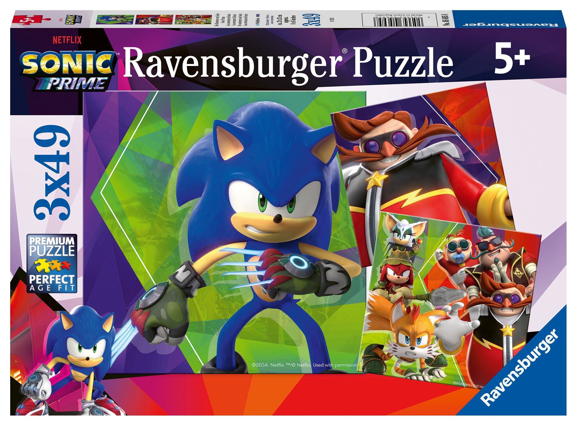 Ravensburger - puzzle sonic, collezione 3x49, 3 puzzle da 49 pezzi, età raccomandata 5+ anni - RAVENSBURGER, Sonic