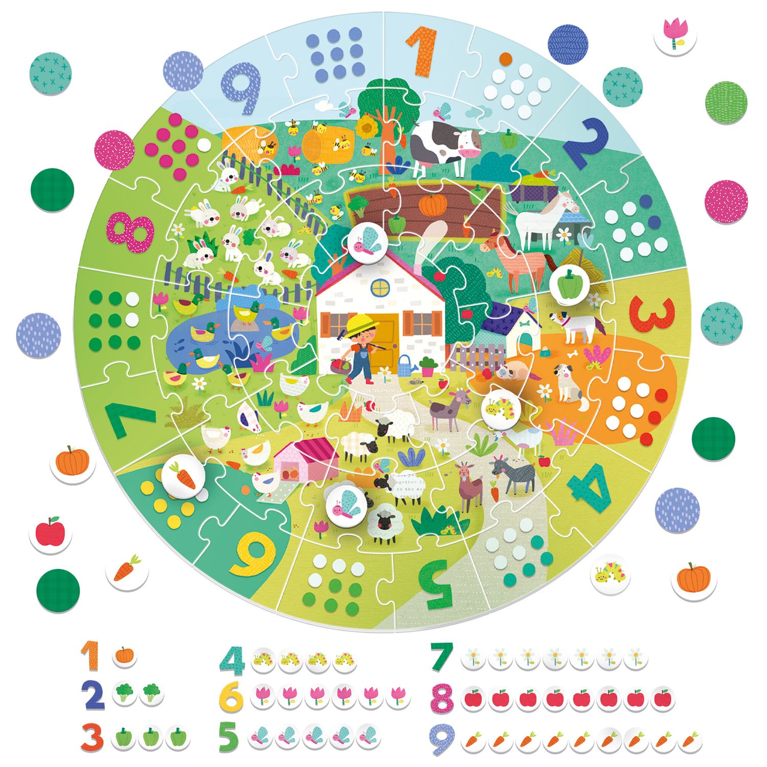 Giant round puzzle numbers.	gioca e conta nella fattoria!	made in italy - HEADU