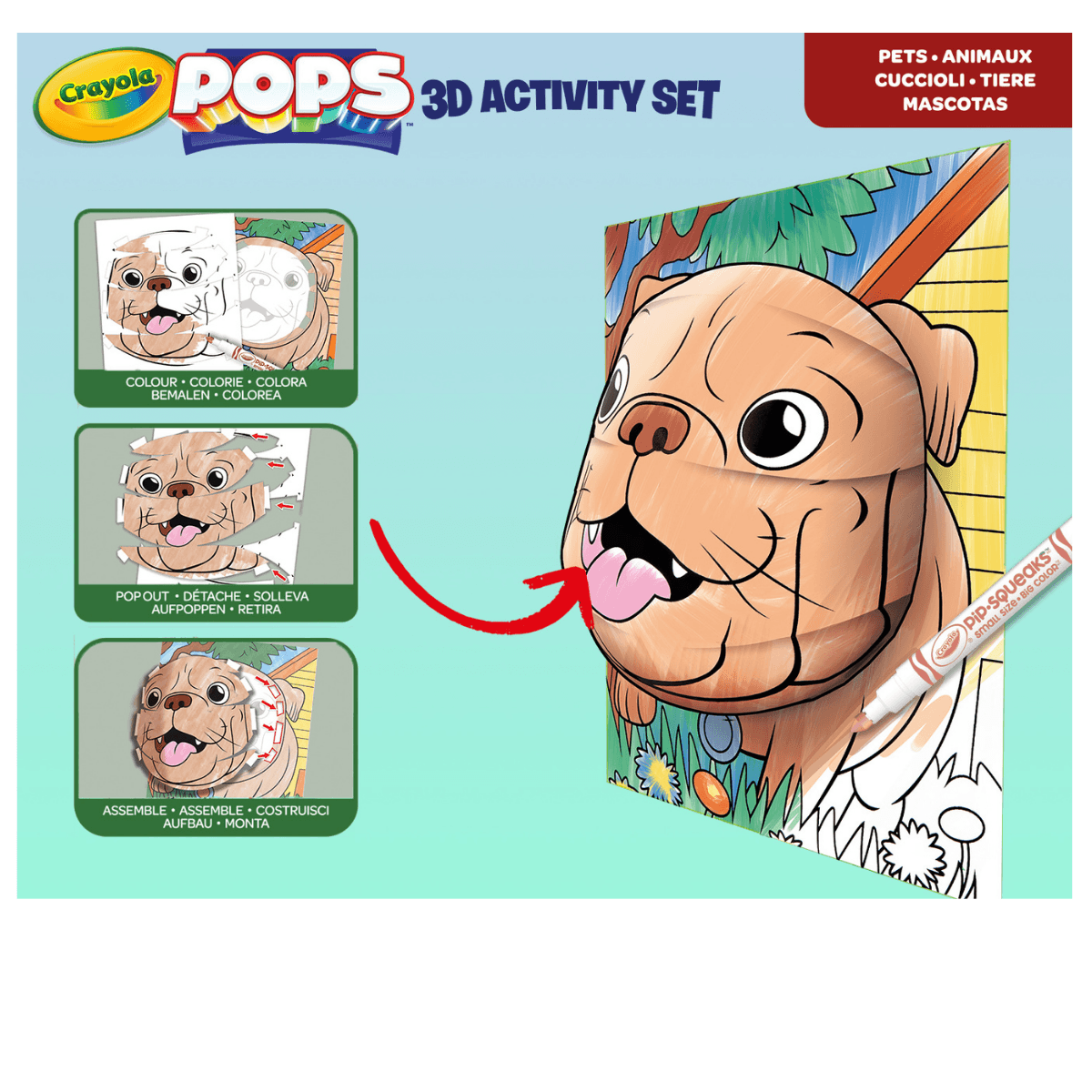 Crayola pops 3d activity set cuccioli - 3 soggetti - colora e crea disegni tridimensionali - CRAYOLA