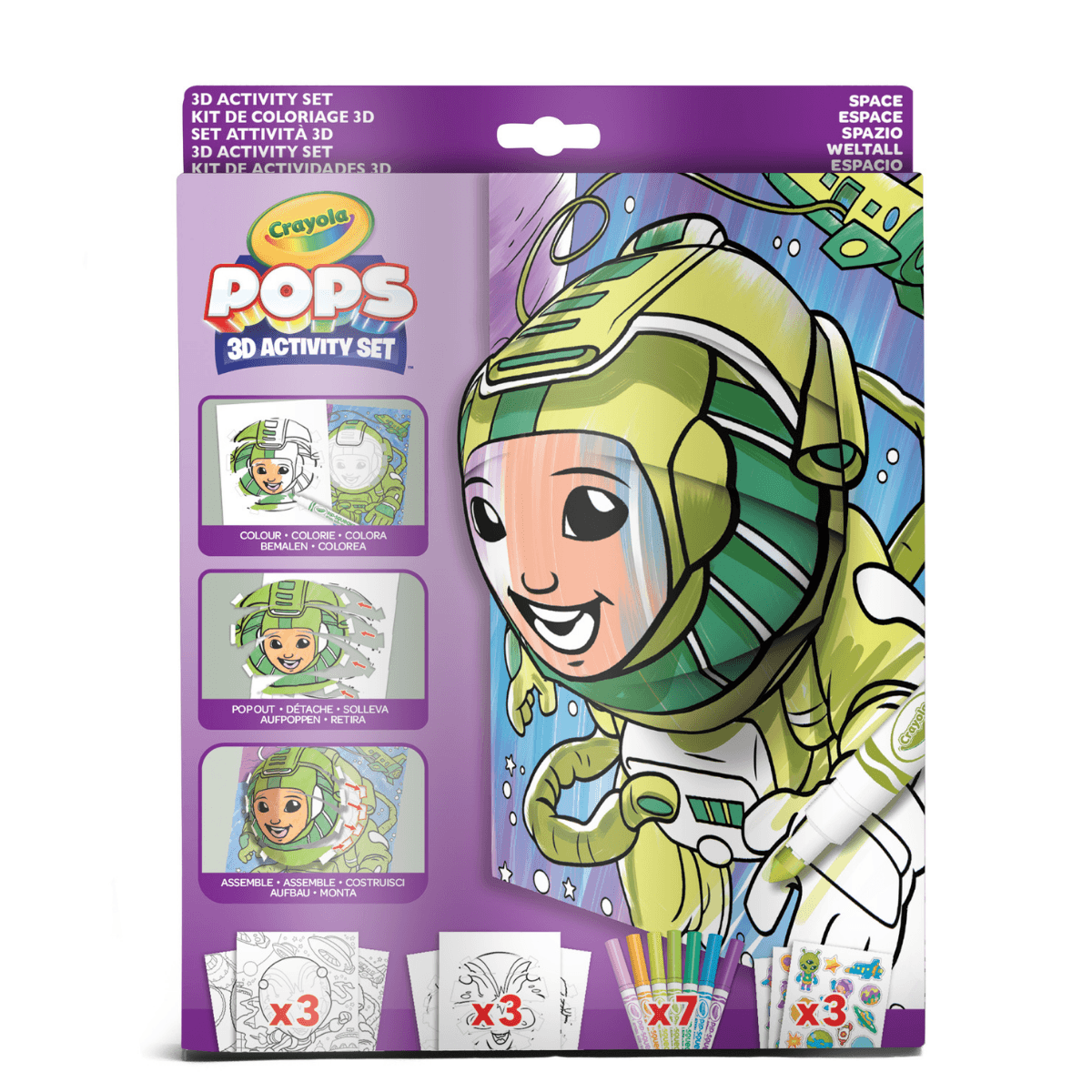 Crayola pops 3d activity set spazio e astronauti – colora e crea disegni tridimensionali - CRAYOLA