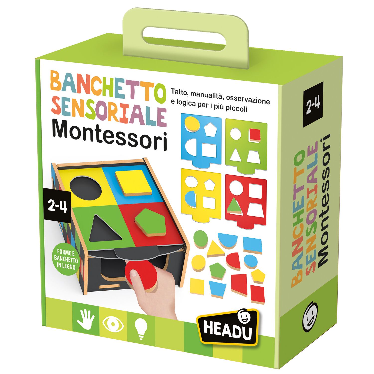 Banchetto sensoriale montessori	tanti giochi di osservazione e manualità per i più piccoli	made in italy - HEADU