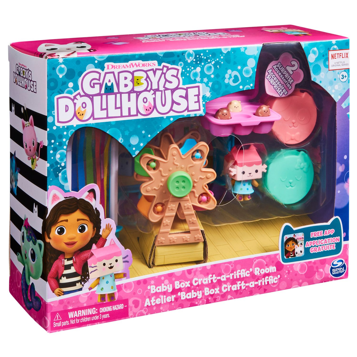 Gabby's dollhouse, stanza baby box craft-a-riffic con il personaggio gatto baby scatola, accessori, mobili e scatole con sorpresa, per bambini dai 3 anni in su - GABBY'S DOLLHOUSE