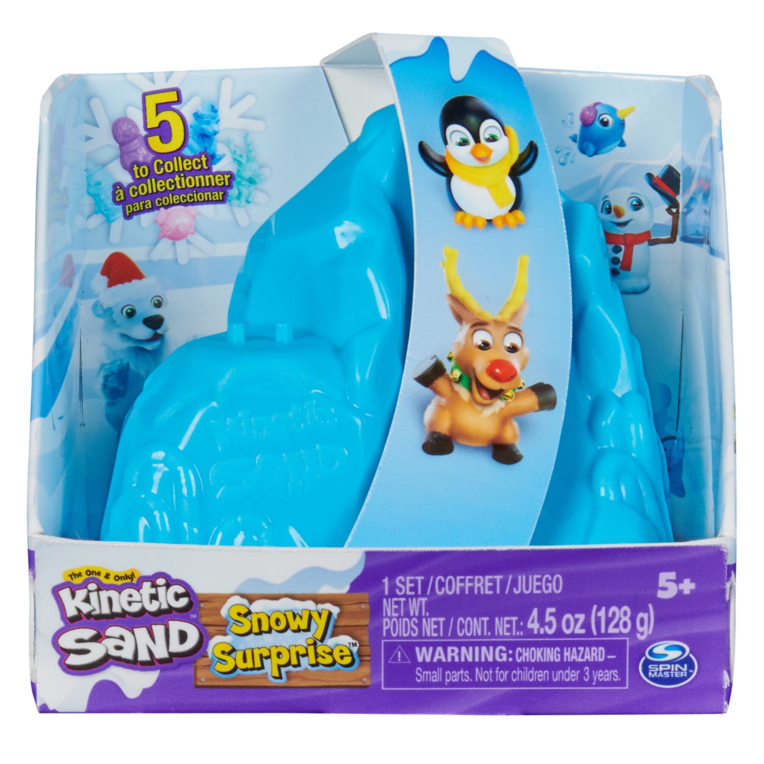 Giocattolo kinetic sand sorpresa nella neve, 128 g di sabbia da gioco bianca, personaggio con stampo per sabbia, contenitore per sabbia, giocattoli sensoriali per bambini dai 5 anni in su - KINETIC SAND