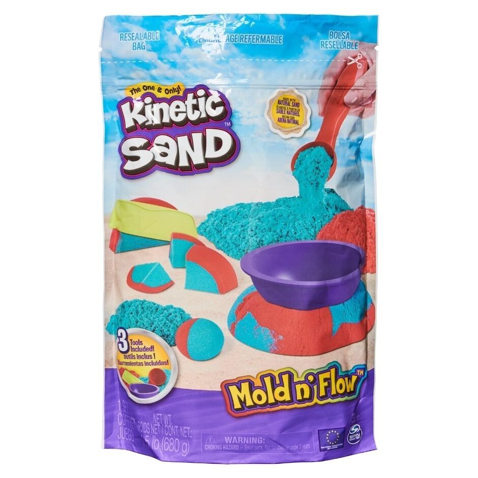 Kinetic sand, mold n’ flow, 680g di kinetic sand, sabbia in 2 colori, rossa e verde, 3 strumenti per modellare e creare, gioco per bambini e bambine, 3+ anni - KINETIC SAND