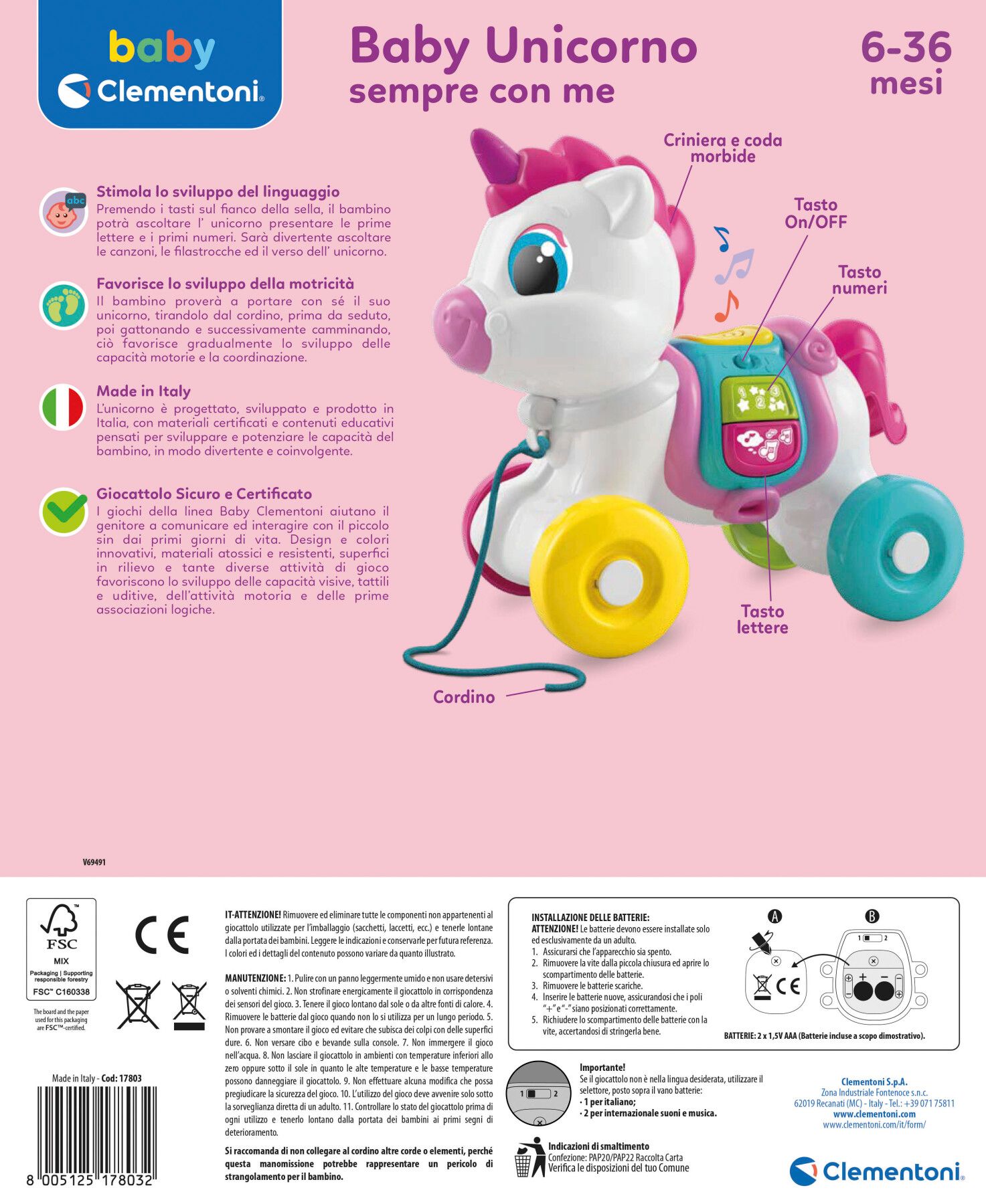 Baby clementoni unicorno sempre con me - BABY CLEMENTONI