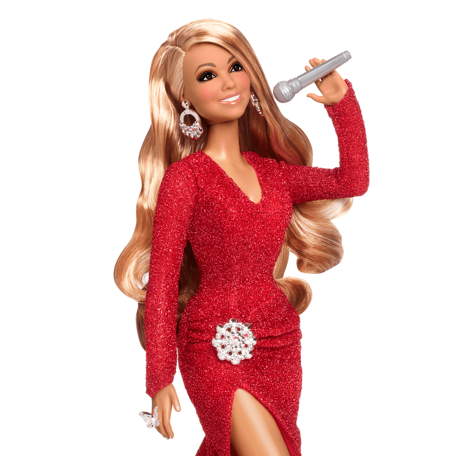 Barbie signature - mariah carey, bambola da collezione per celebrare il natale, con scintillante abito rosso e accessori argentati - Barbie