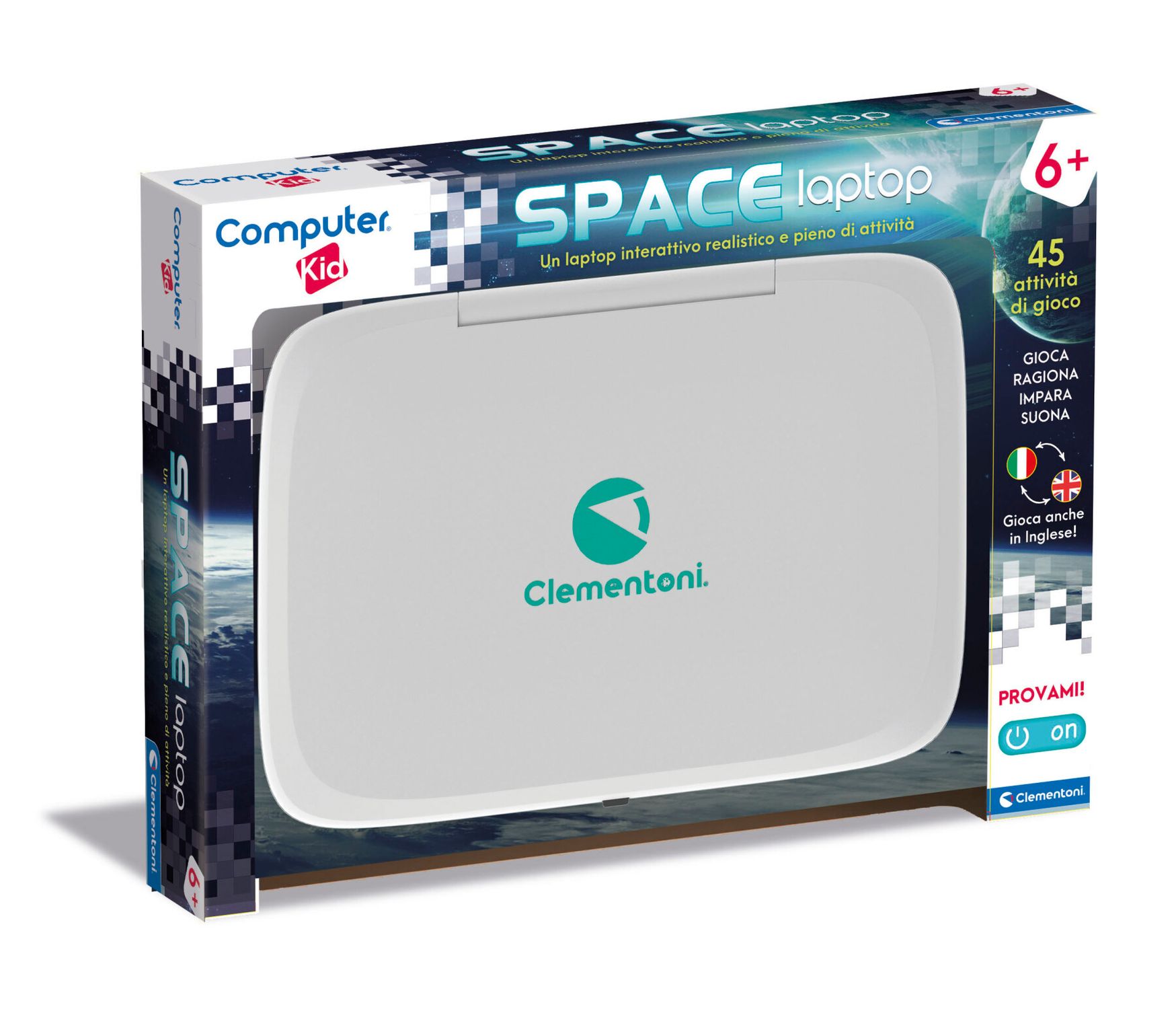 Space laptop clementoni interattivo educativo per bambini - 45 attività - schermo lcd retroilluminato - apprendimento lingua inglese - CLEMENTONI