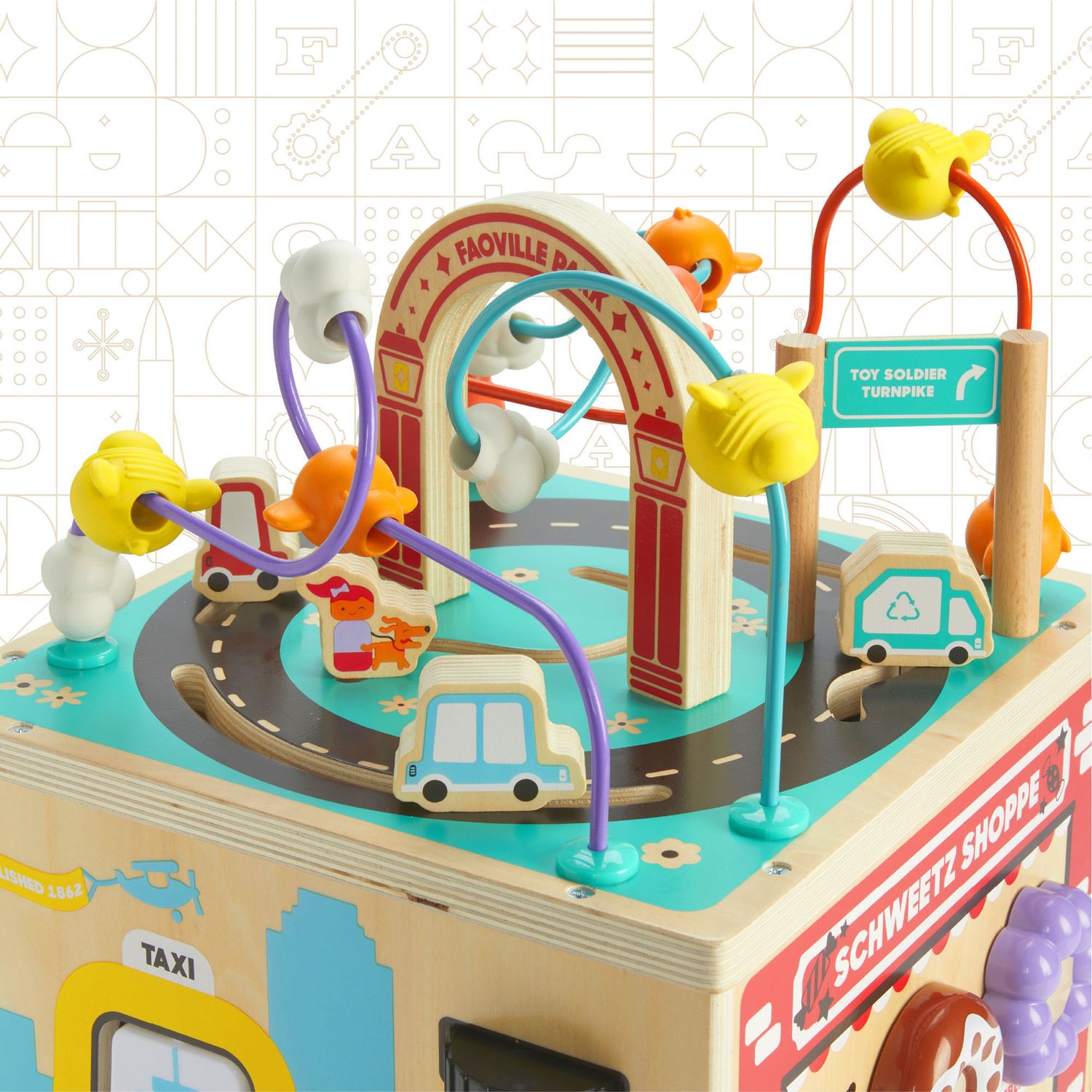 Cubo attività in legno busy city - FAO Schwarz