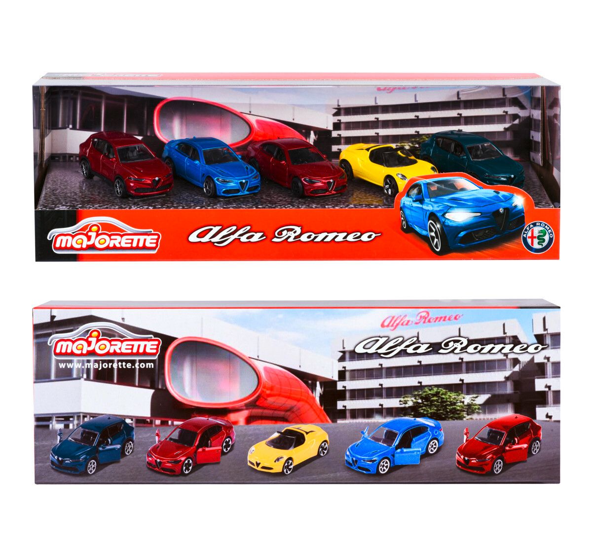 Majorette - giftpack alfa romeo, 5 modelli esclusivi in metallo pressofuso, sistema a ruota libera, parti apribili - MAJORETTE