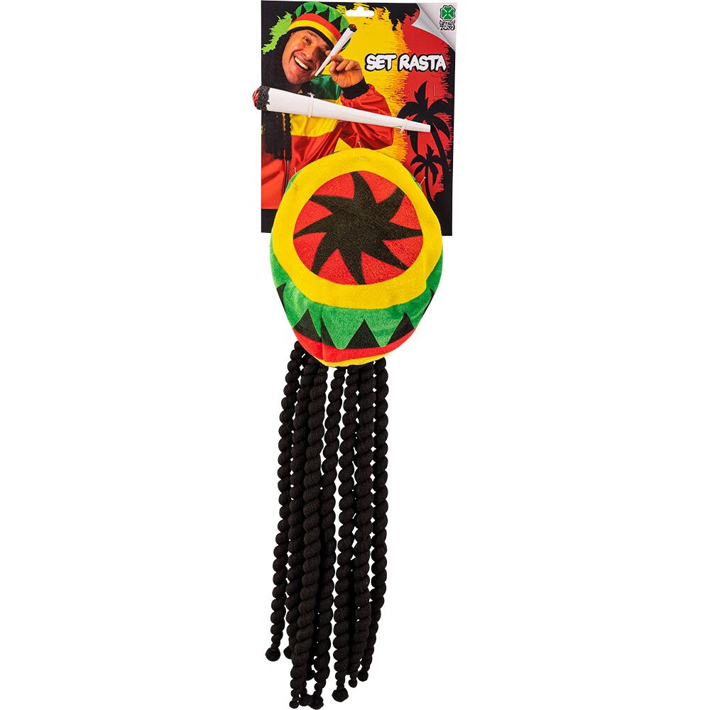 Set rasta (cappello con capelli, sigaro) su cartoncino - 