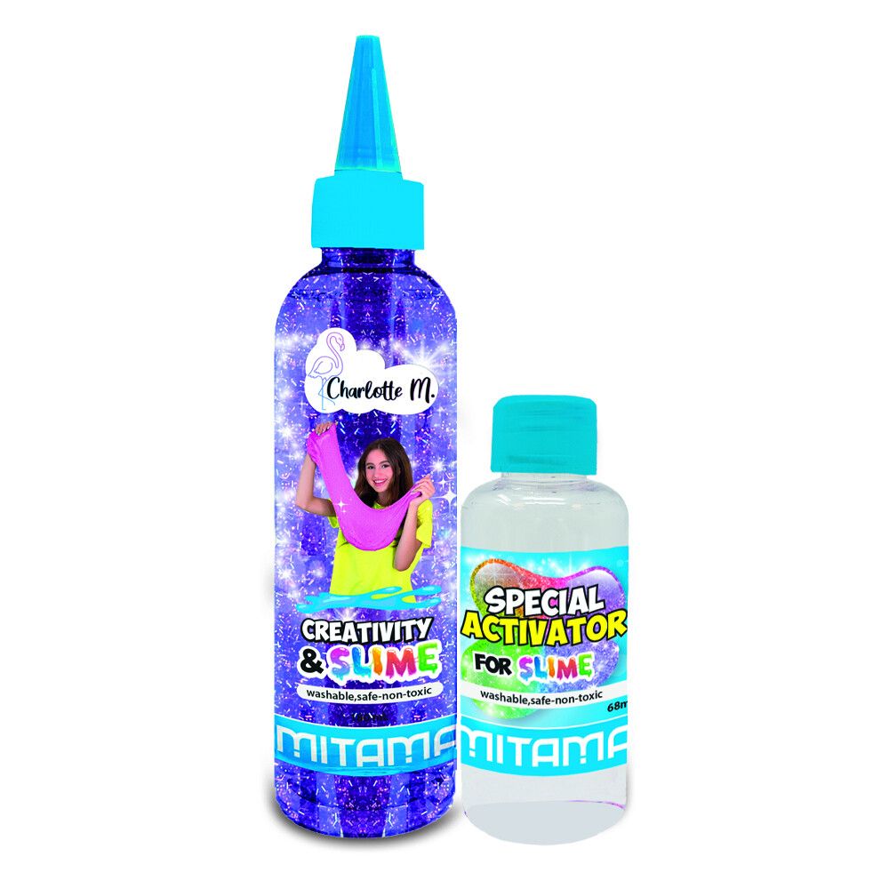 Set glitter glue creativity charlotte m. mitama, colla glitter/metal glue 3d da 180 ml. +  attivatore slime 65 ml. - MITAMA