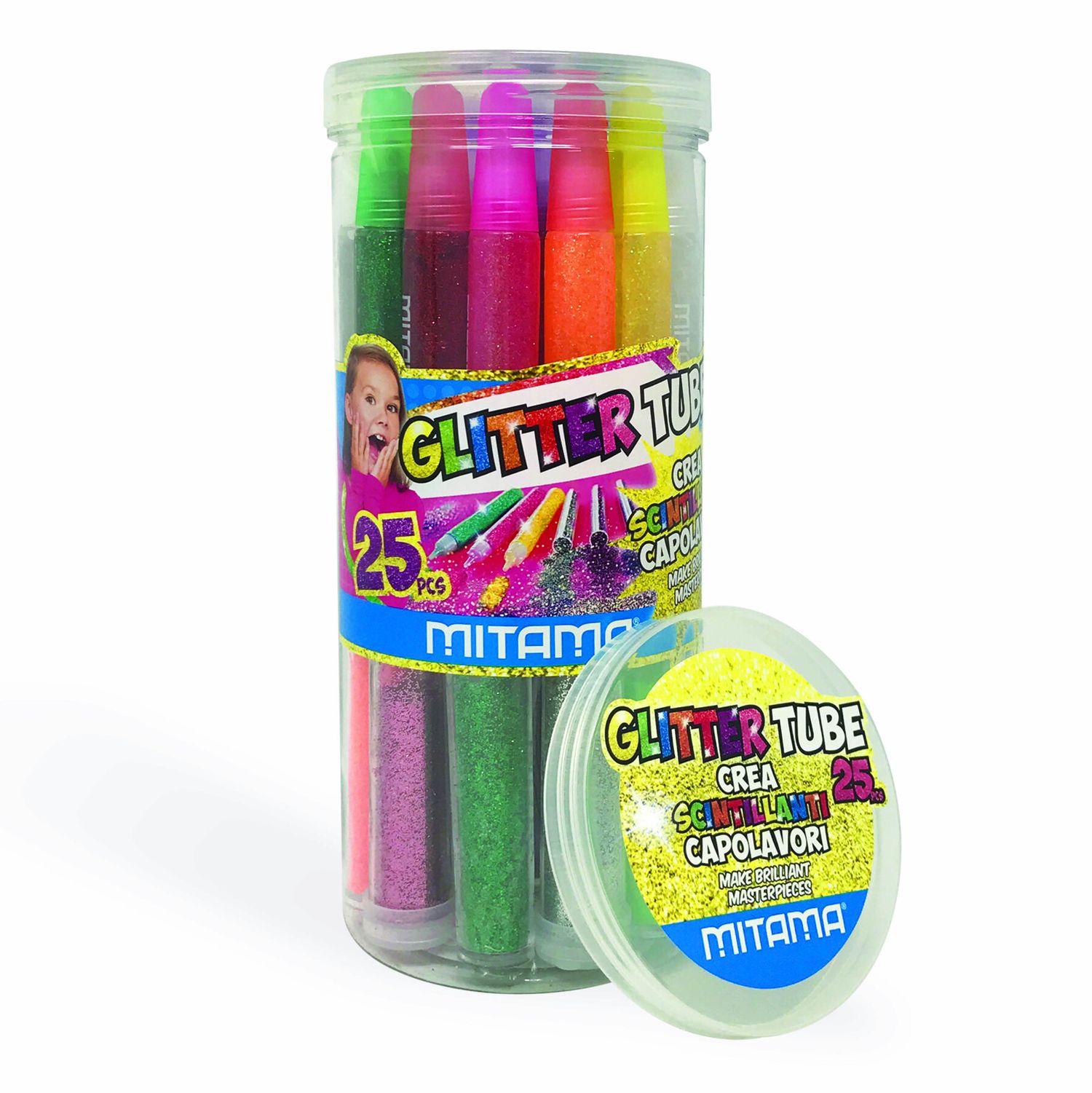 Glitter tube mitama, contenuto : 12 colle glitter+11 polverine+2 colle liquide, in tubo 25 pz. crea scintillanti capolavori - MITAMA