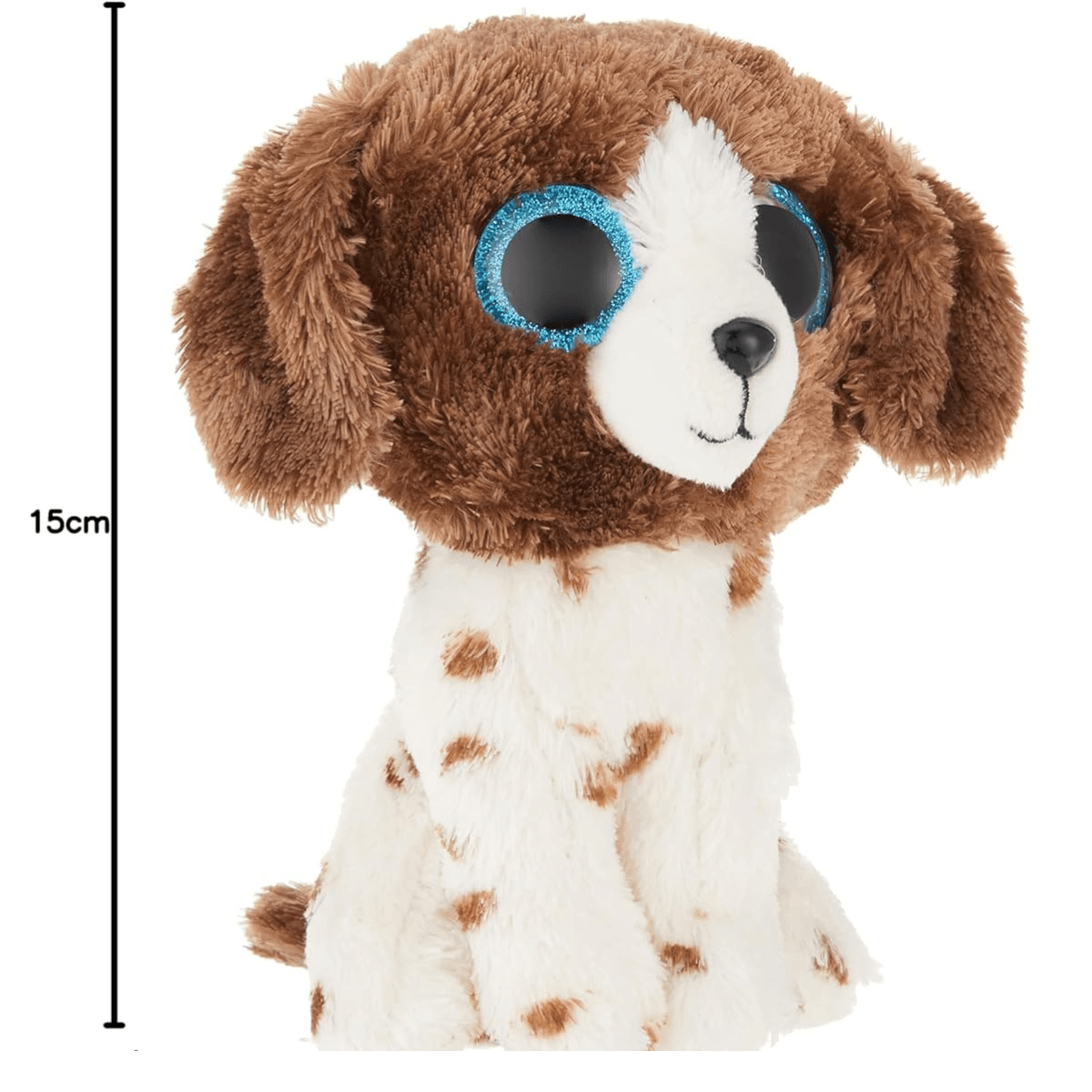 Ty - peluche - beanie boos - cane - muddles - bianco e marrone - cagnolino con occhioni azzurri glitter - il peluche con gli occhi grandi scintillanti - 15 cm - 36249 - TY