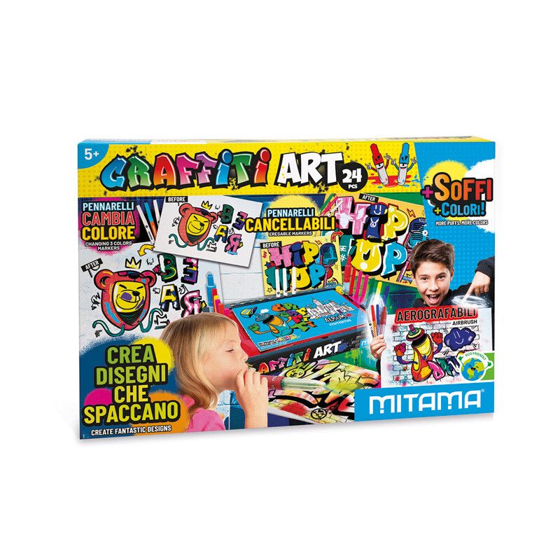 Graffiti art, desk 15 pennar.magici aerogr.+6 stencil+1 album+2 aerog., in scat - 