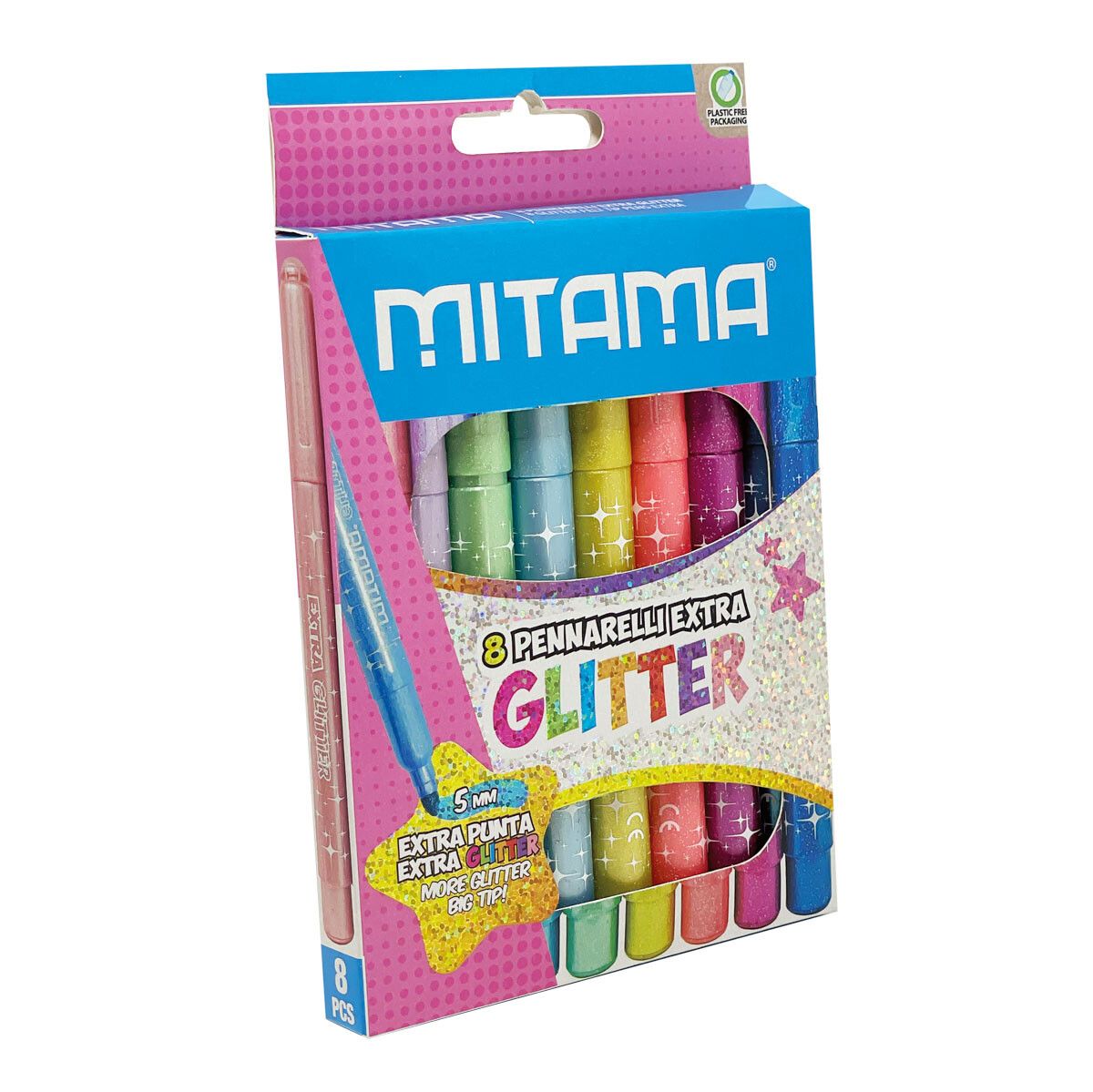 Pennarelli extra glitter mitama, punta maxi,4 pastel+4 bril, scat. 8 pz - MITAMA