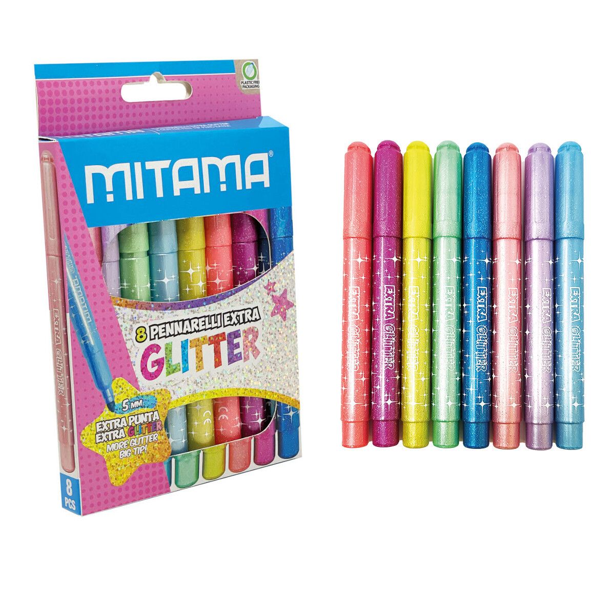 Pennarelli extra glitter mitama, punta maxi,4 pastel+4 bril, scat. 8 pz - MITAMA