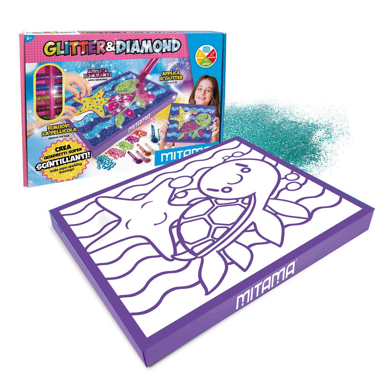 Glitter & diamond artist mitama, quadretto adesivo a4 c/pol. glitter + gemme - MITAMA