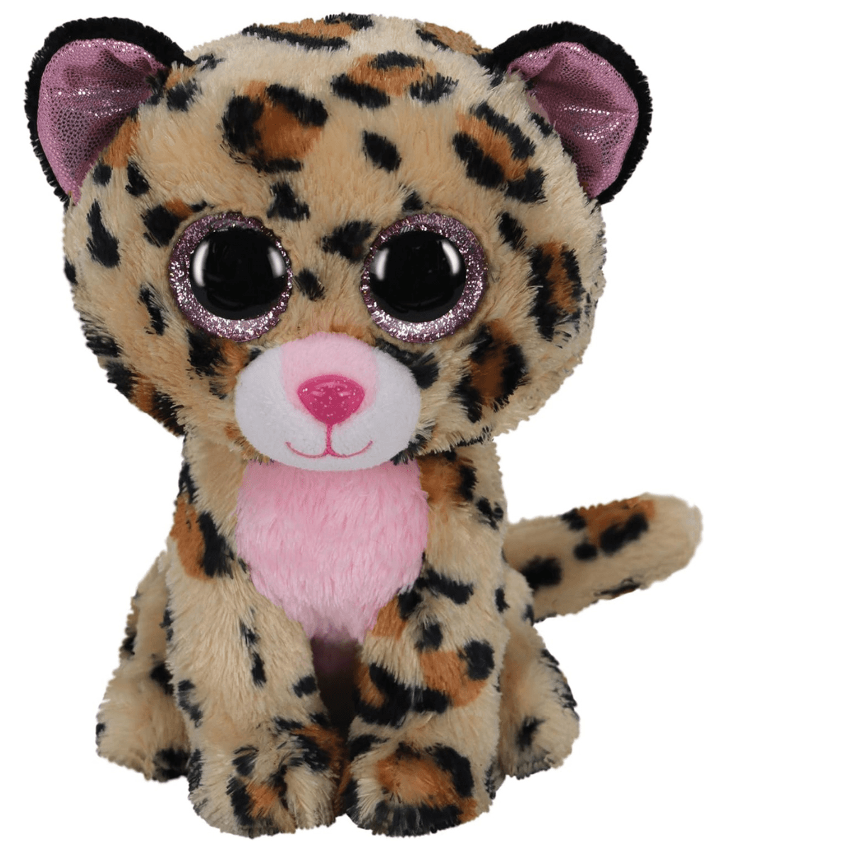 Ty - peluche - beanie boos - leopardo - livvie - marrone e nero - occhioni e orecchie rosa glitter - il peluche con gli occhi grandi scintillanti - 15 cm - 36367 - TY