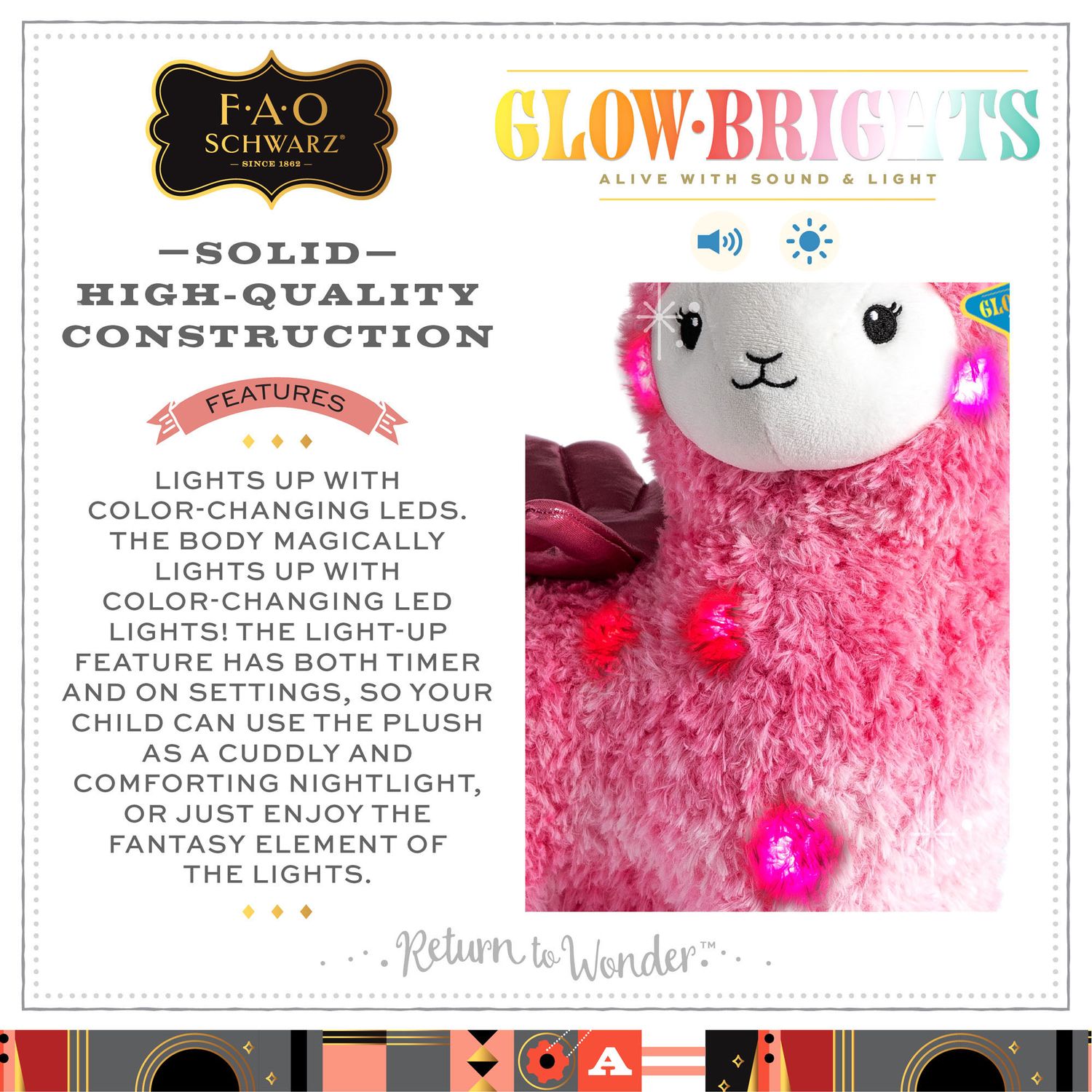 Peluche llamacorn rosa con luci e suoni, 38 cm - FAO Schwarz