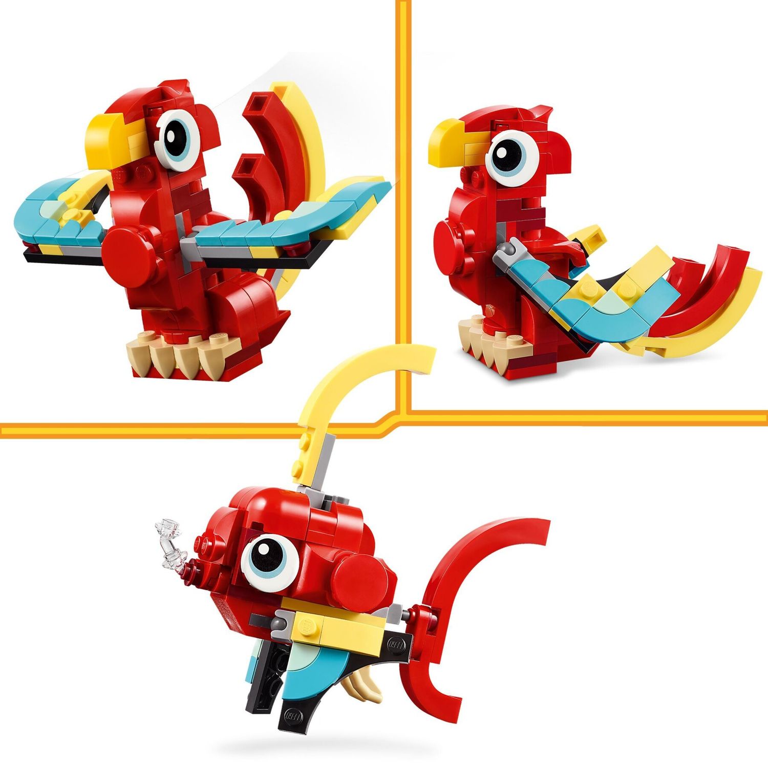 Lego creator 31145 3in1 drago rosso, giochi per bambini di 6+ anni, action figure ricostruibile in pesce e fenice giocattolo - LEGO CREATOR, Lego