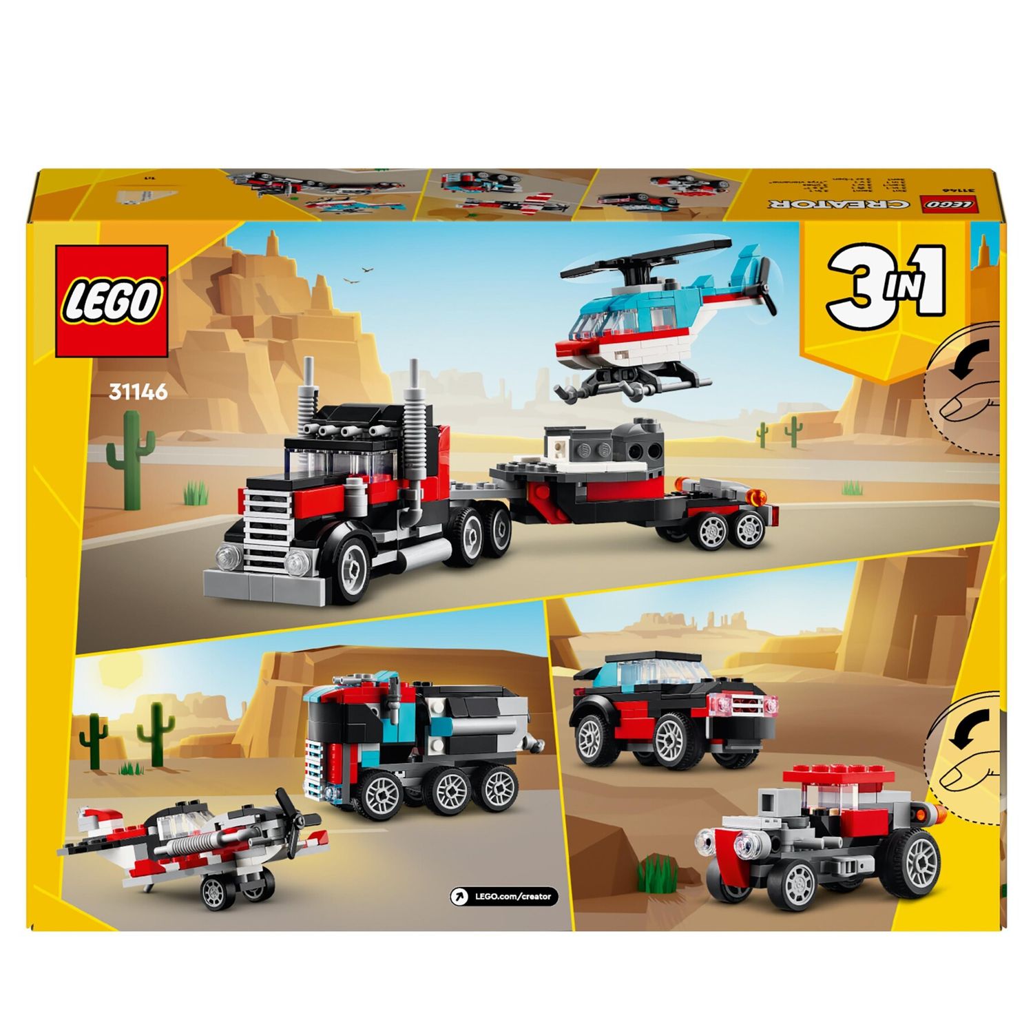 Lego creator 31146 3in1 autocarro con elicottero, giochi per bambini 7+ anni ricostruibile in aereo e cisterna o auto e suv - LEGO CREATOR, Lego