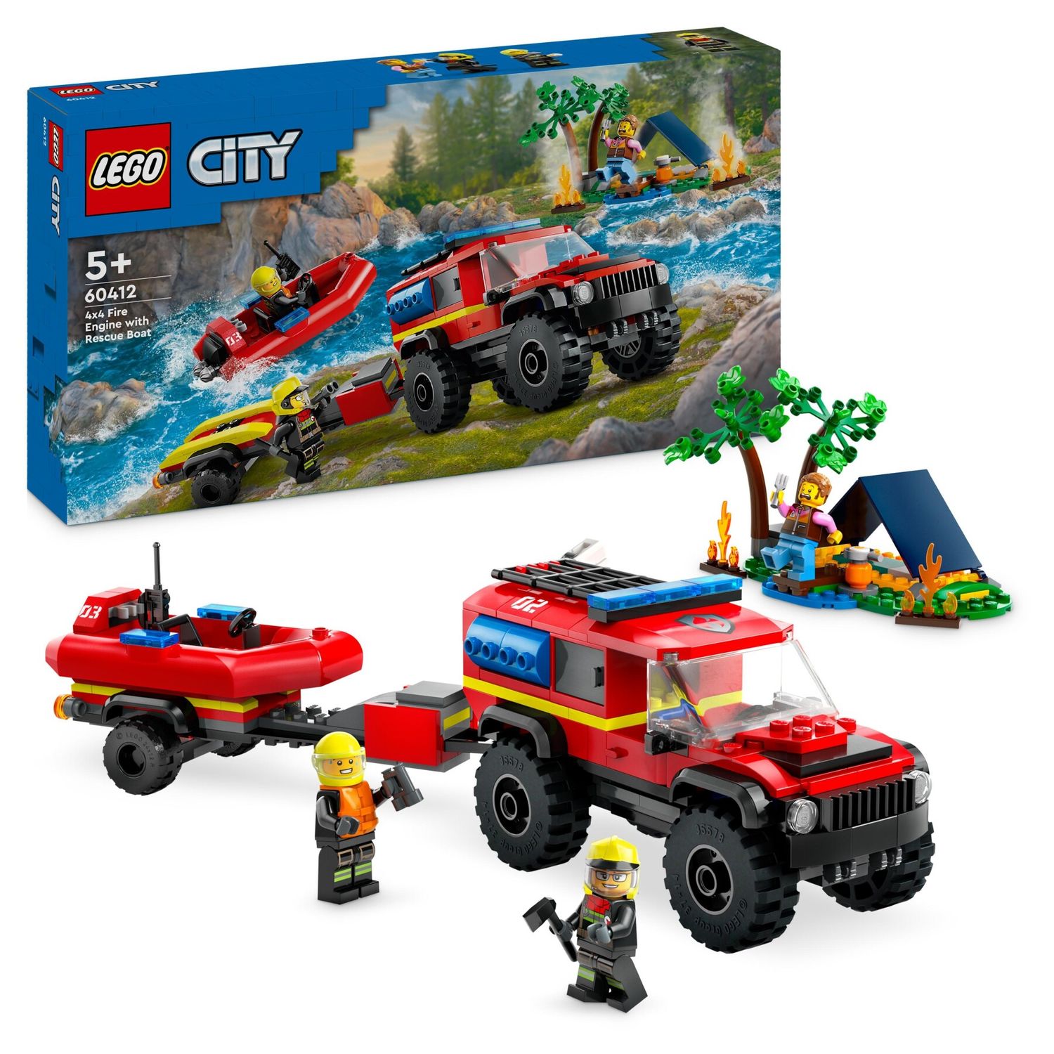 Lego city 60412 fuoristrada antincendio e gommone di salvataggio, camion dei pompieri giocattolo, giochi per bambini 5+ anni - LEGO CITY, Lego
