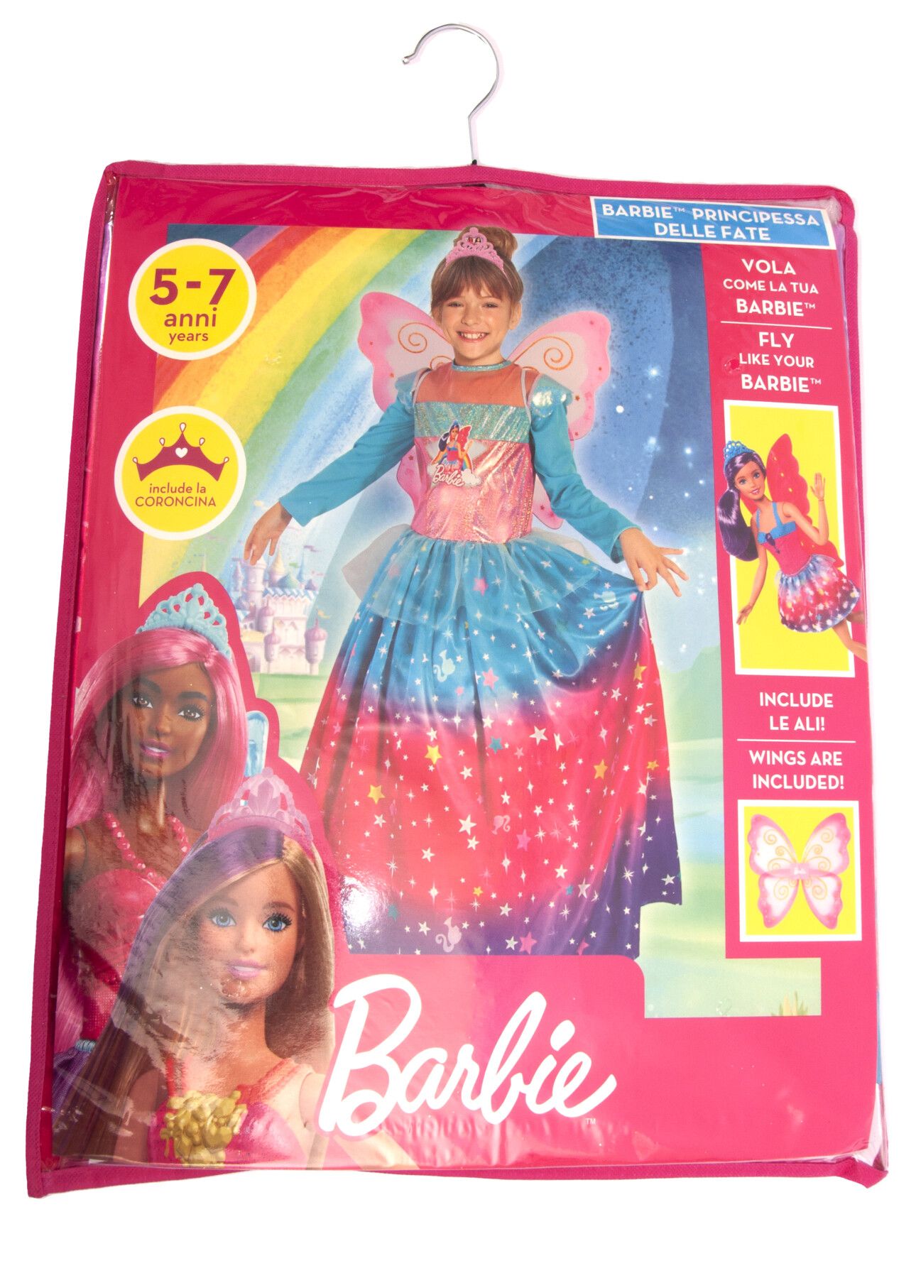 Costume originale barbie fairy con ali e coroncina disponibile in diverse taglie - Barbie