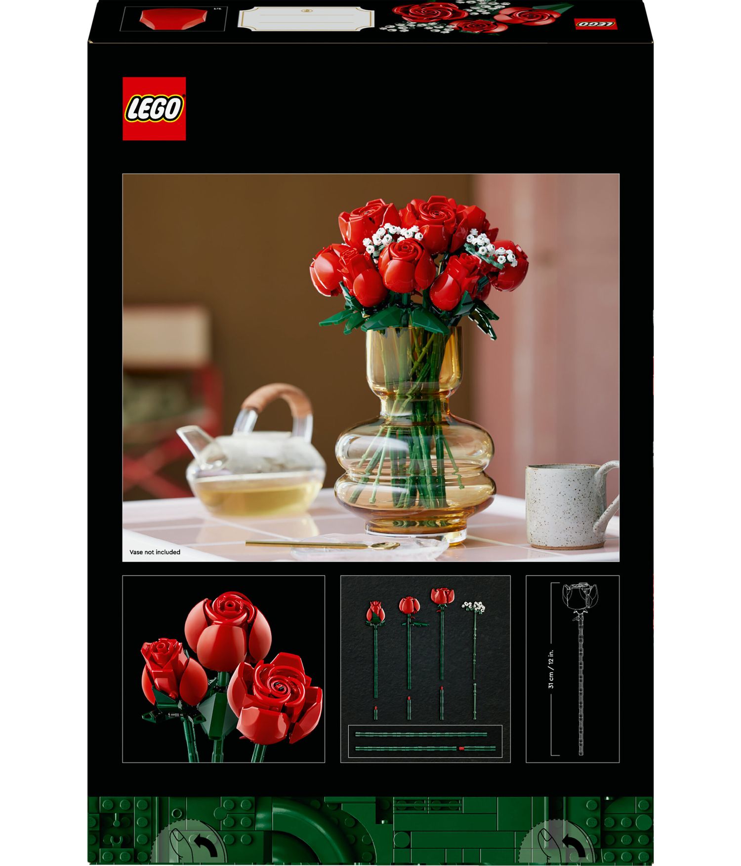 Lego icons 10328 bouquet di rose, set fiori finti per adulti, decorazione casa, idea regalo per lei o lui, collezione botanica - LEGO ICONS BOTANICAL, Lego, LEGO ICONS