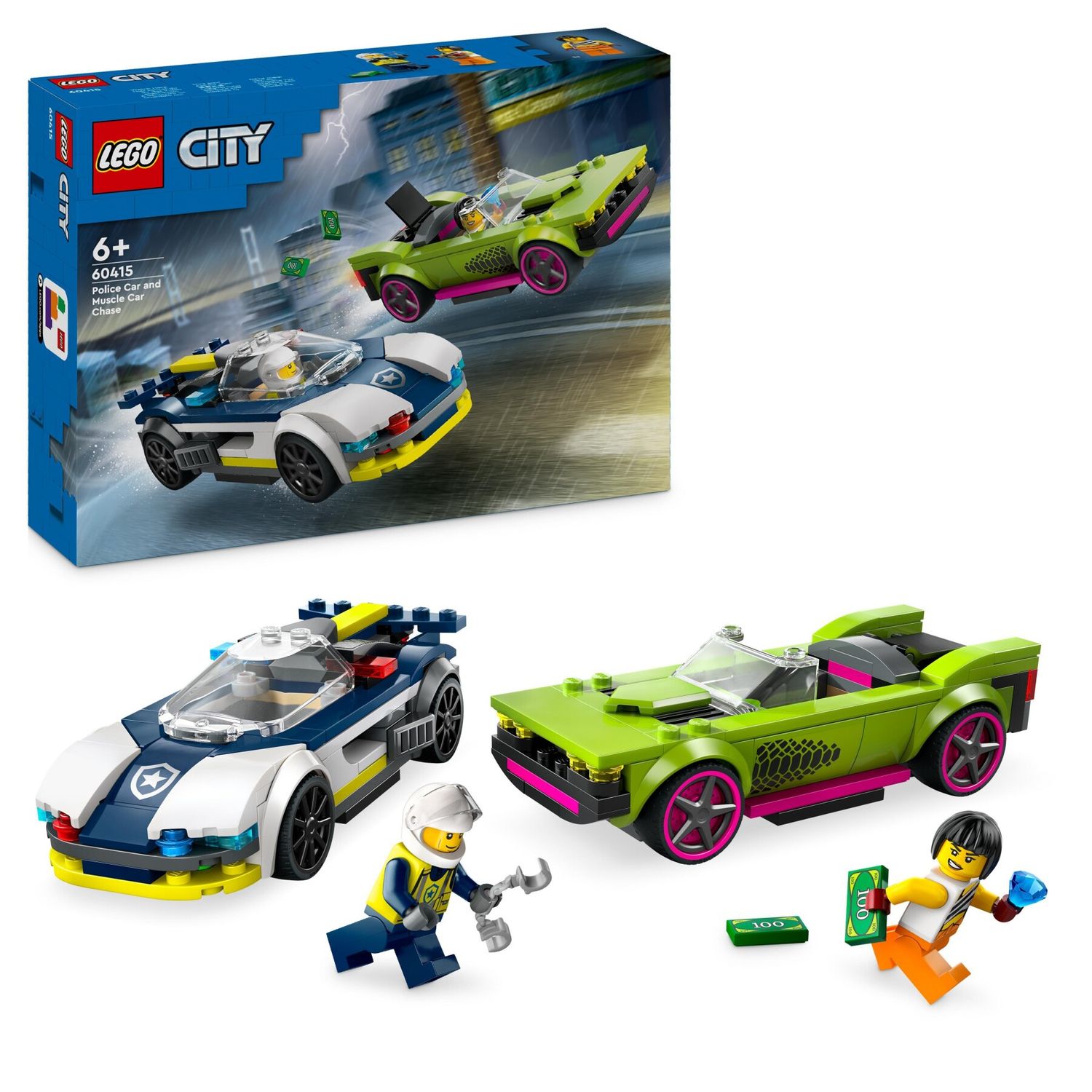 Lego city 60415 inseguimento della macchina da corsa, 2 modellini di auto della polizia, giocattolo per bambini di 6+ anni - LEGO CITY, Lego
