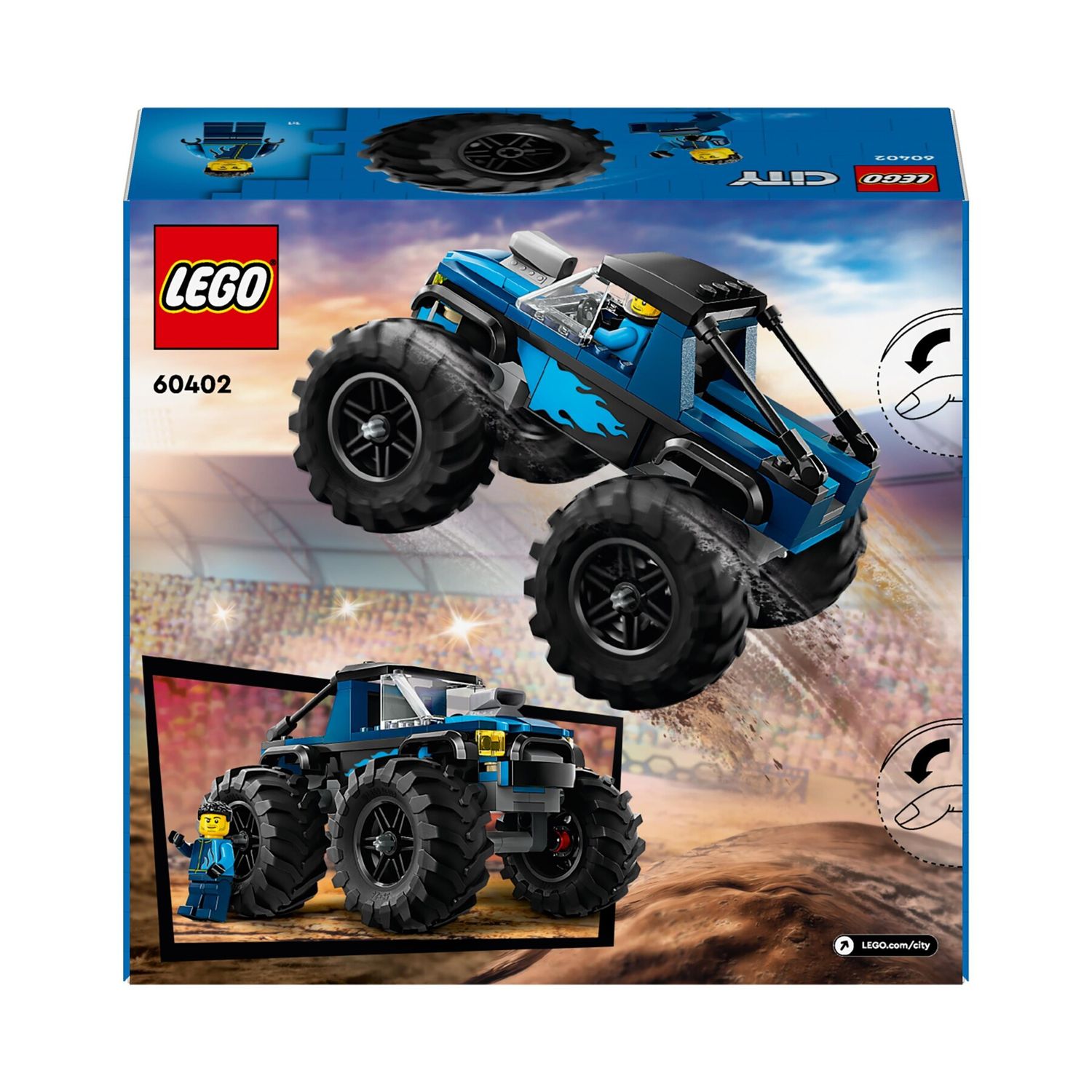 Lego city 60402 monster truck blu, veicolo giocattolo fuoristrada, giochi per bambini di 5+ anni con minifigure del pilota - LEGO CITY, Lego