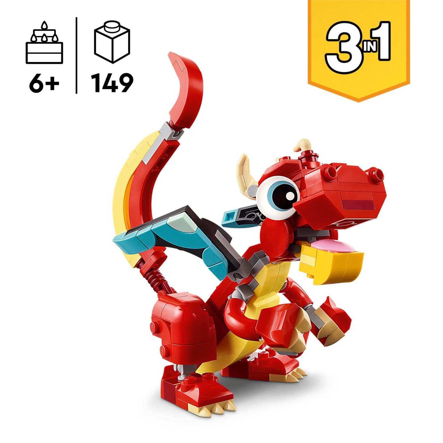 Lego creator 31145 3in1 drago rosso, giochi per bambini di 6+ anni, action figure ricostruibile in pesce e fenice giocattolo - LEGO CREATOR, Lego