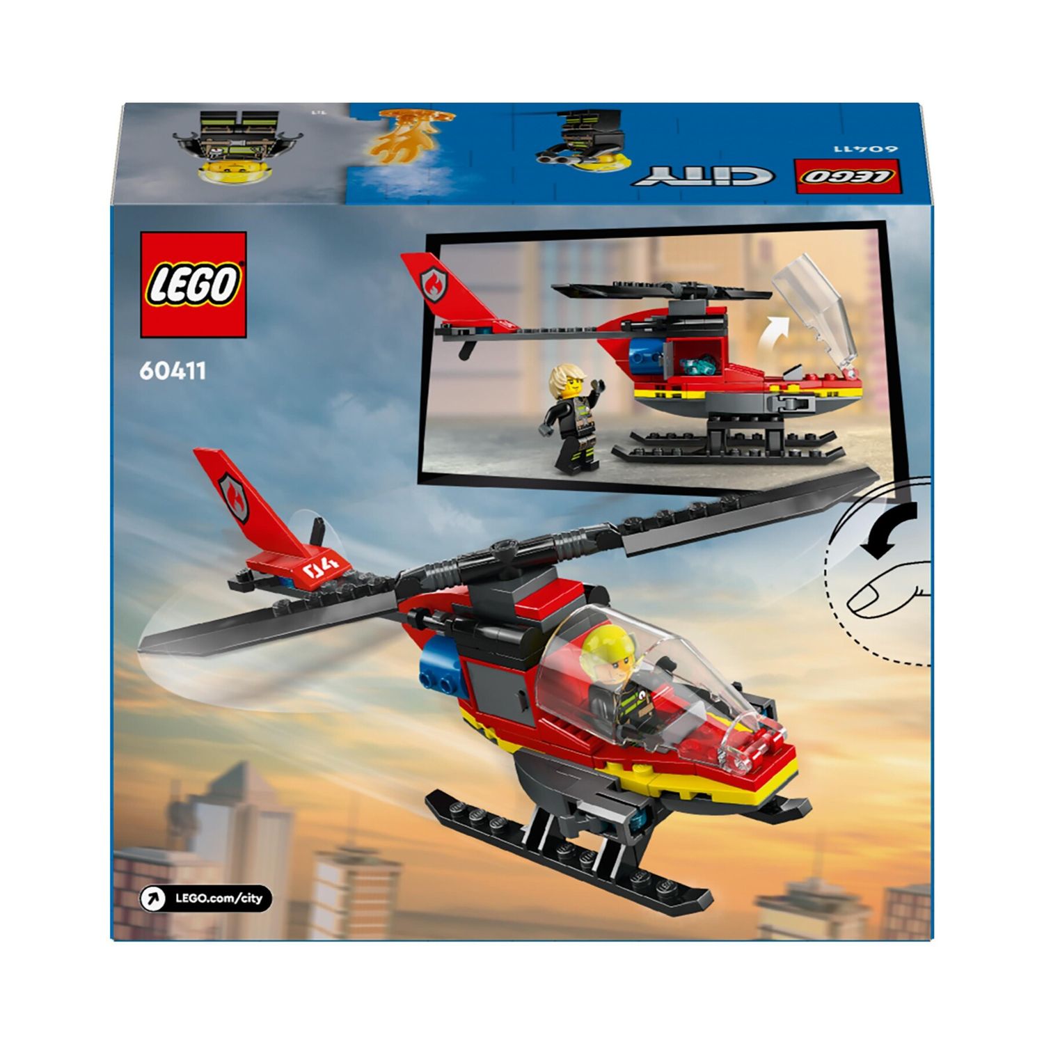 Lego city 60411 elicottero dei pompieri, veicolo giocattolo con 2 elementi lancia-acqua e minifigure, giochi per bambini 5+ - LEGO CITY, Lego