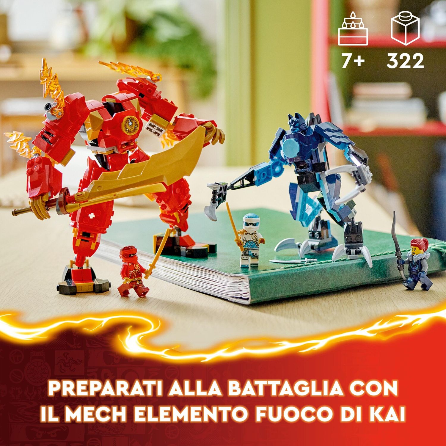 Lego ninjago 71808 mech elemento fuoco di kai, giochi per bambini di 7+ anni con 2 action figure da costruire e 4 minifigure - LEGO NINJAGO, Lego
